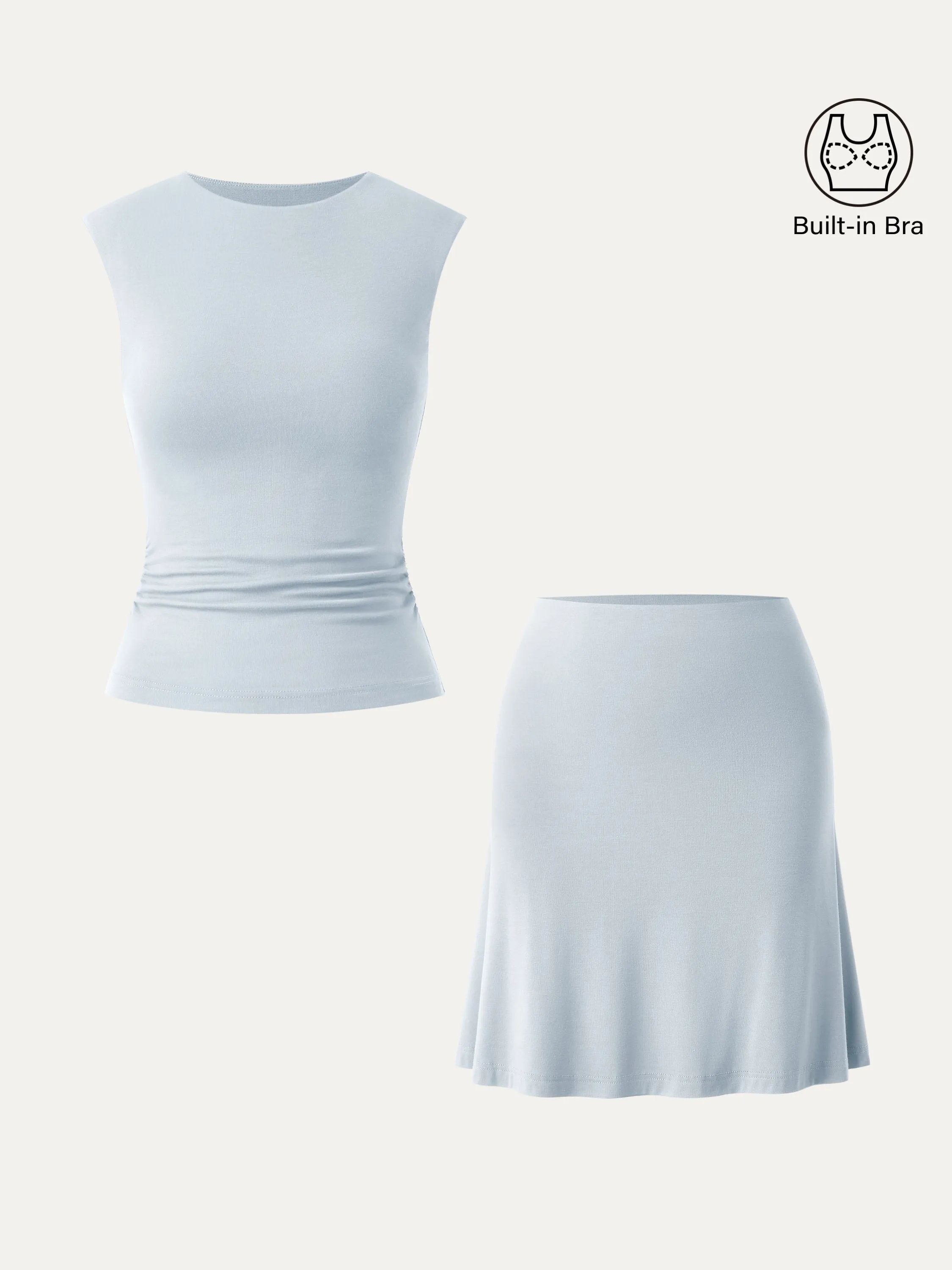 2Pcs Set Crewneck Side Ruched Brami Tank & Flared Mini Skirt sold by ogl move product image thumbnail 4