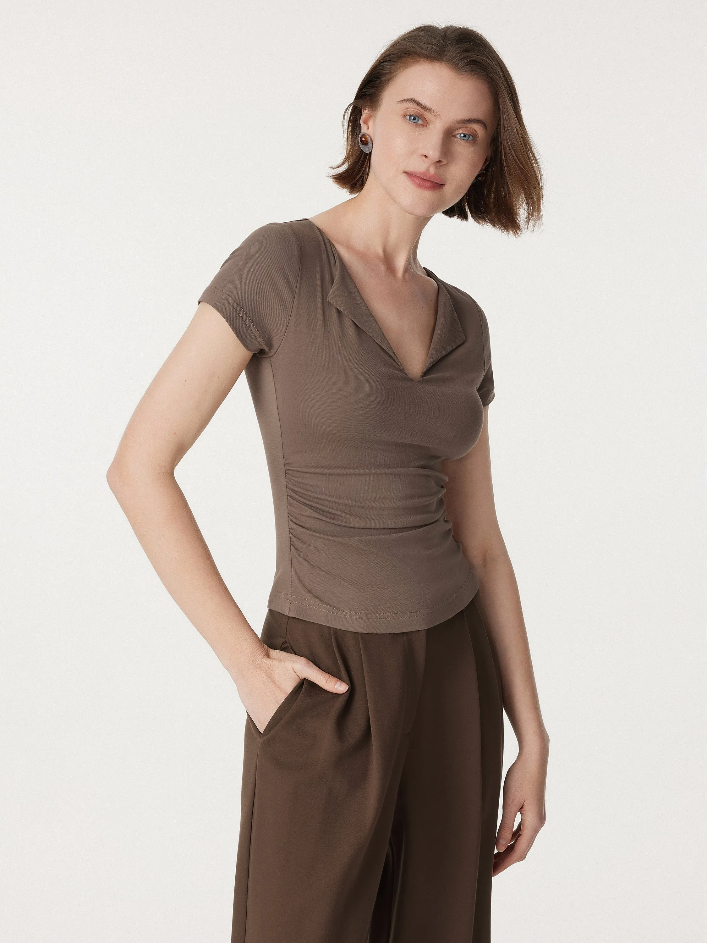 Flapped V-neck Side Ruched New Airy Brami Tee sold by OGLmove product image thumbnail 5