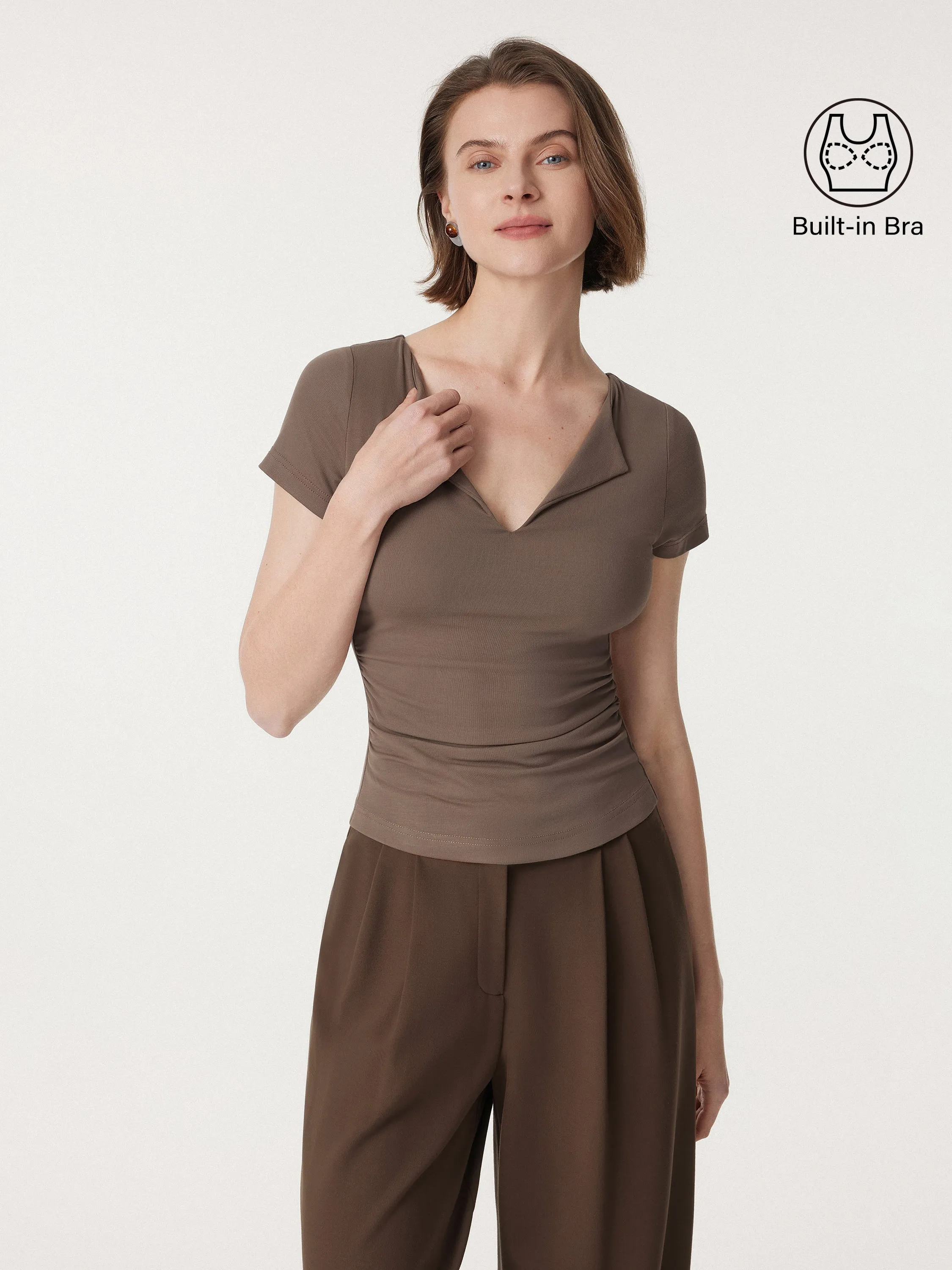 Flapped V-neck Side Ruched New Airy Brami Tee sold by OGLmove product image thumbnail 3