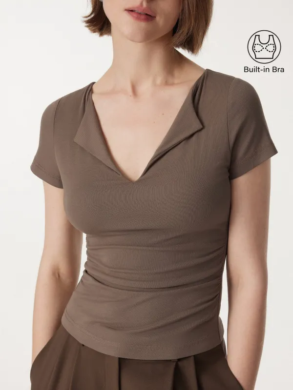 Flapped V-neck Side Ruched New Airy Brami Tee sold by ogl move