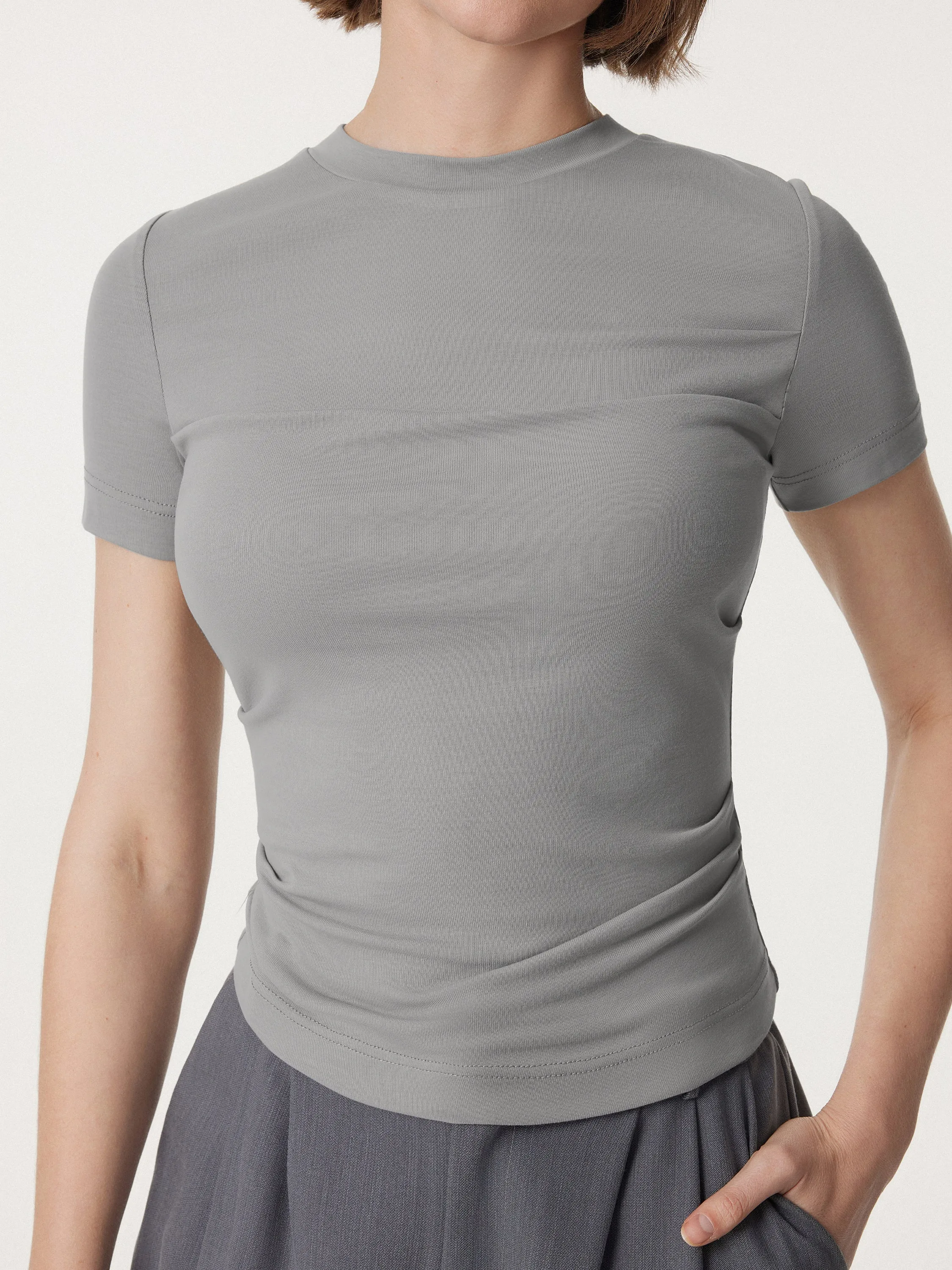 Crewneck Side Ruched Fitted Tee sold by ogl move product image thumbnail 4