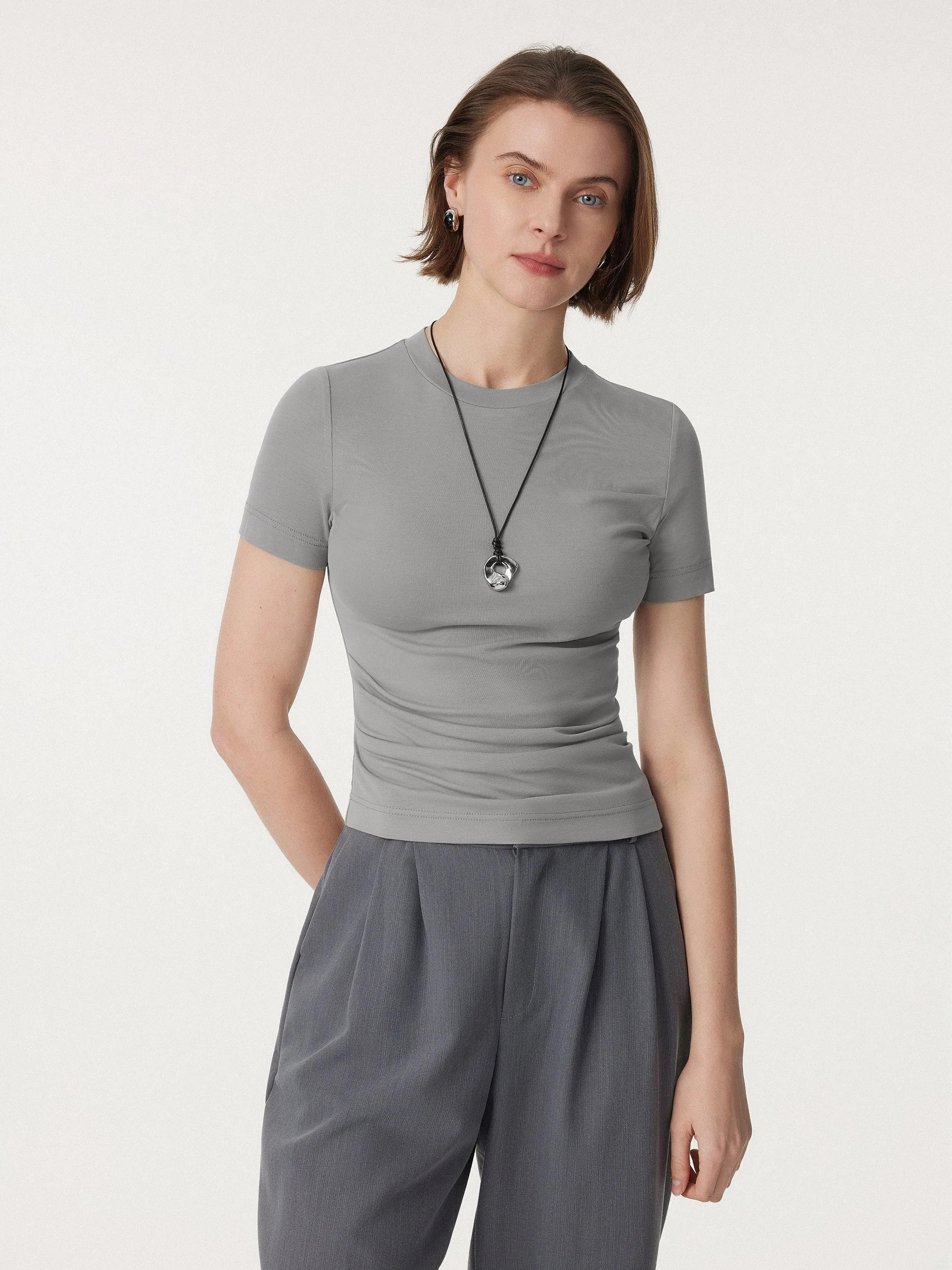 Crewneck Side Ruched Fitted Tee sold by ogl move