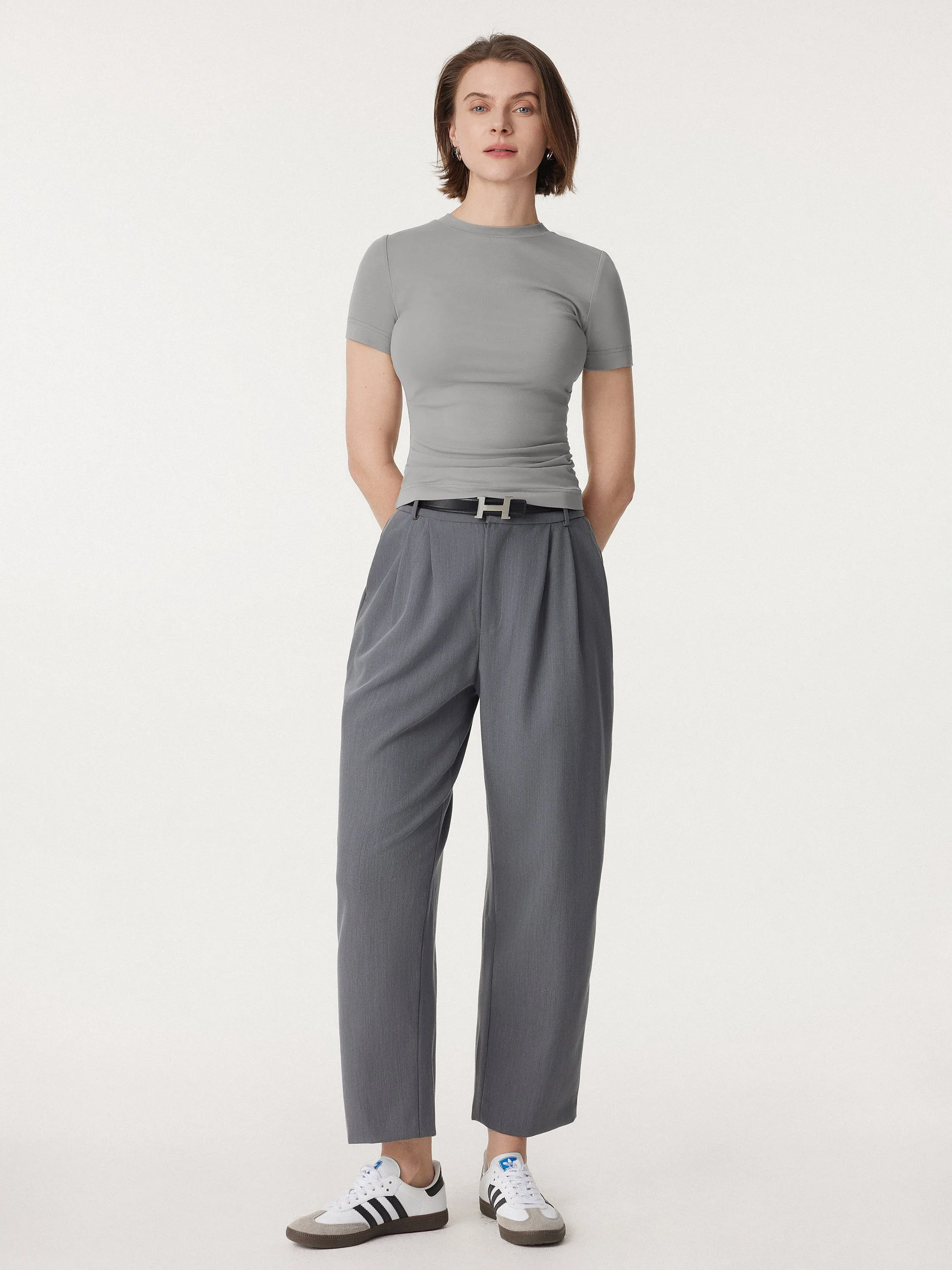 Crewneck Side Ruched Fitted Tee sold by ogl move product image thumbnail 3