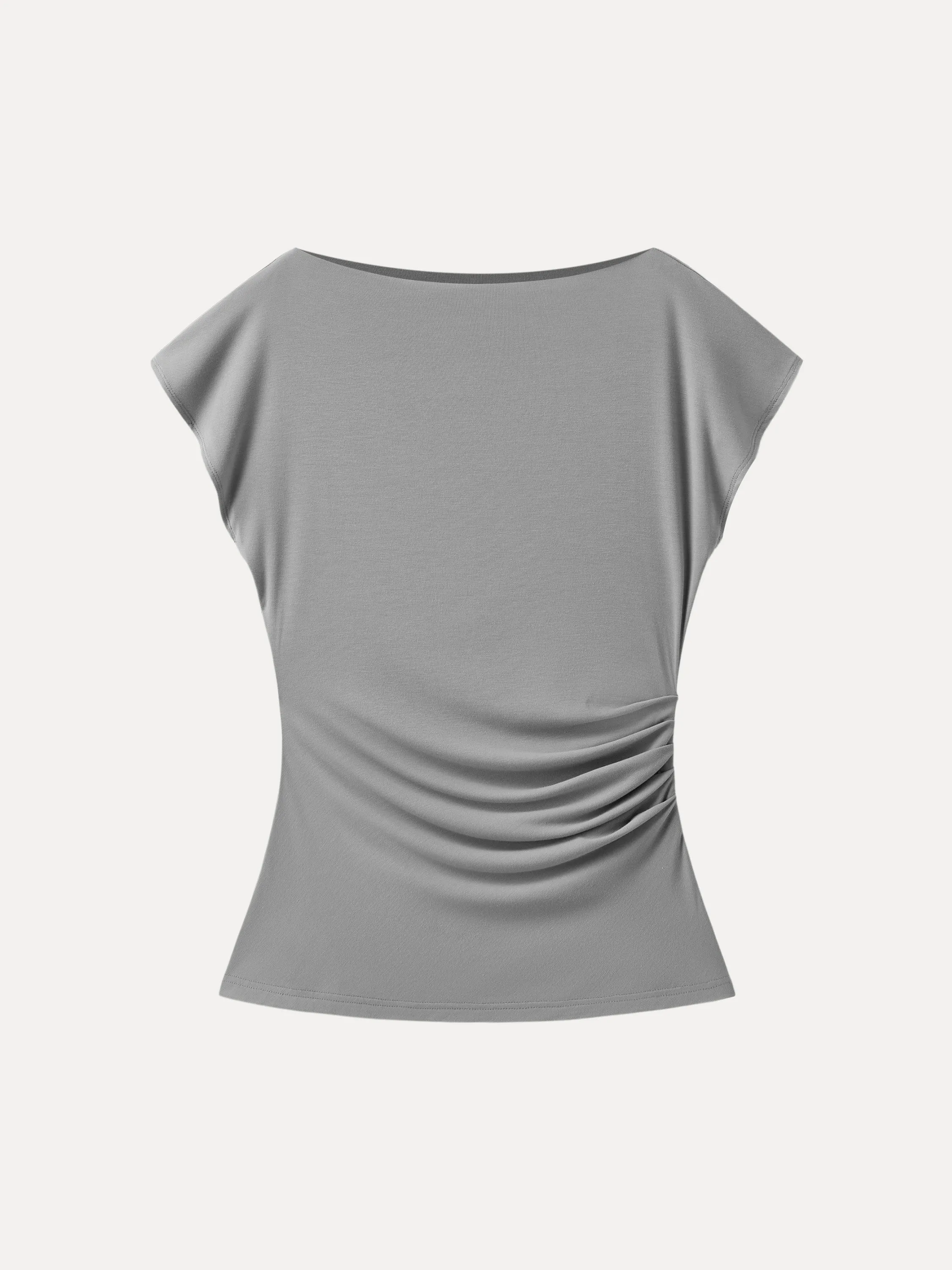 Boatneck Flutter Sleeve Side Tucked Long Tee sold by OGLmove product image thumbnail 3