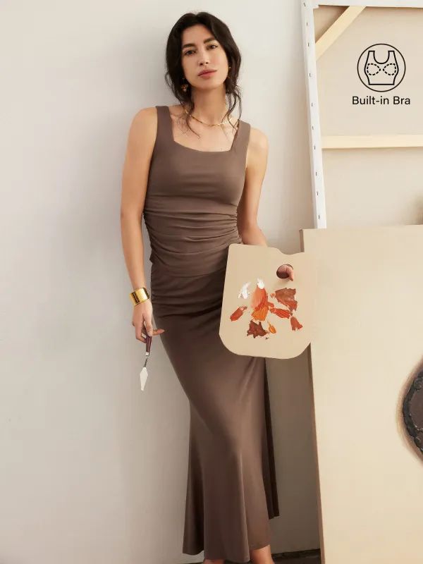 2Pcs Set Square Neck Side Ruched Brami Tank & Mermaid Maxi Skirt sold by ogl move