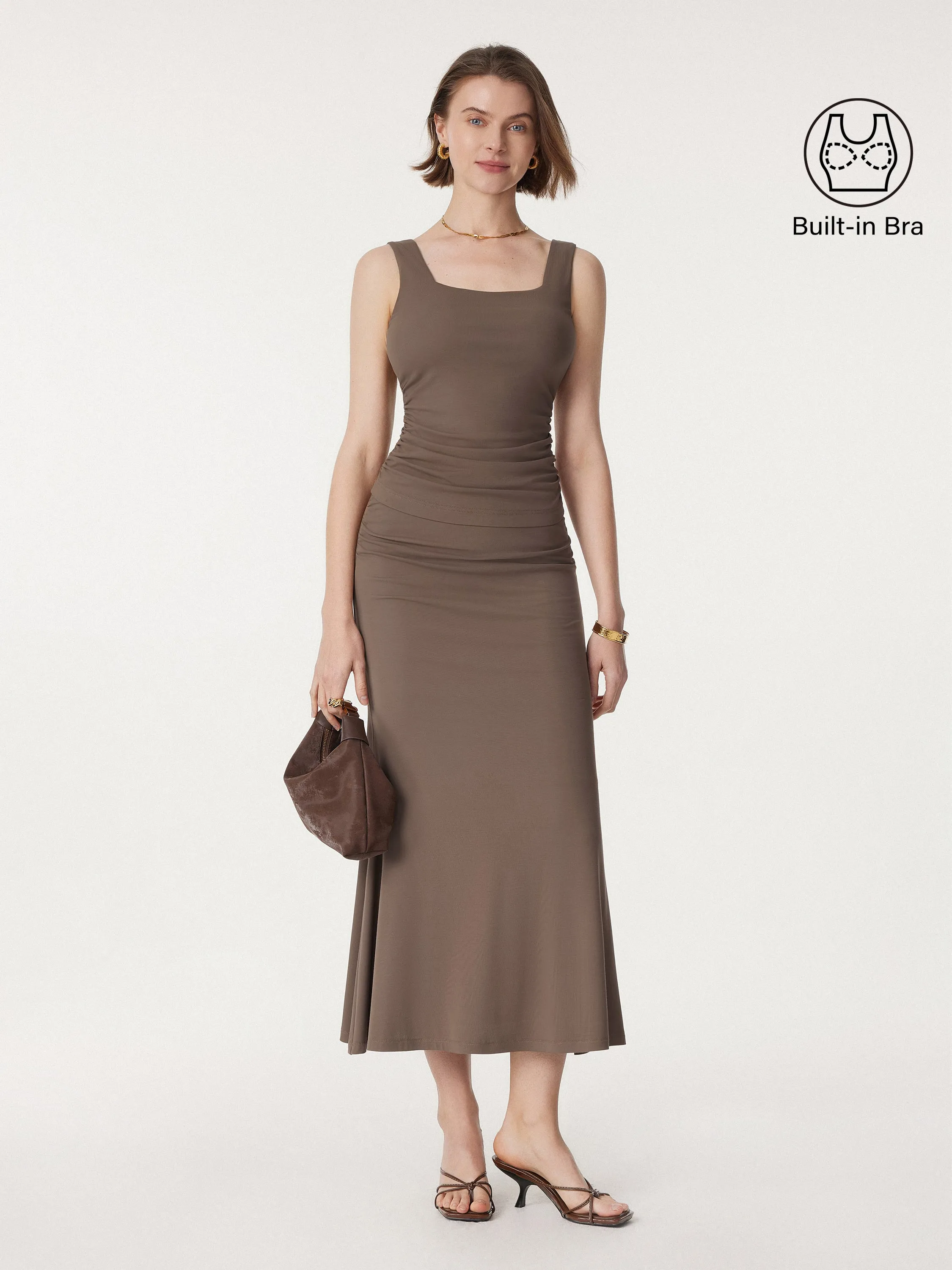 2Pcs Set Square Neck Side Ruched Brami Tank & Mermaid Maxi Skirt sold by ogl move product image thumbnail 4