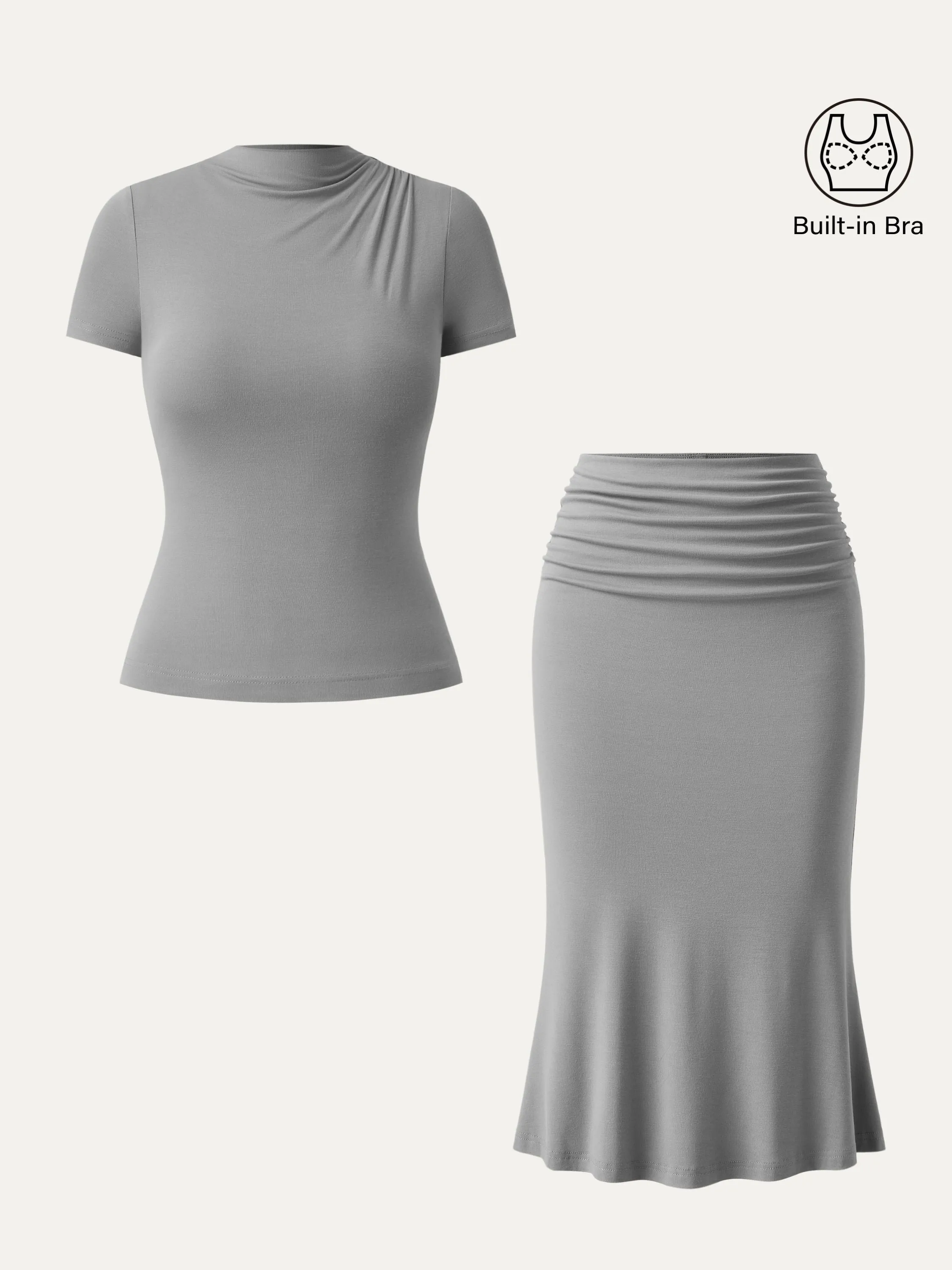 2Pcs Set Mockneck Brami Tee & Mermaid Midi Skirt sold by ogl move product image thumbnail 4