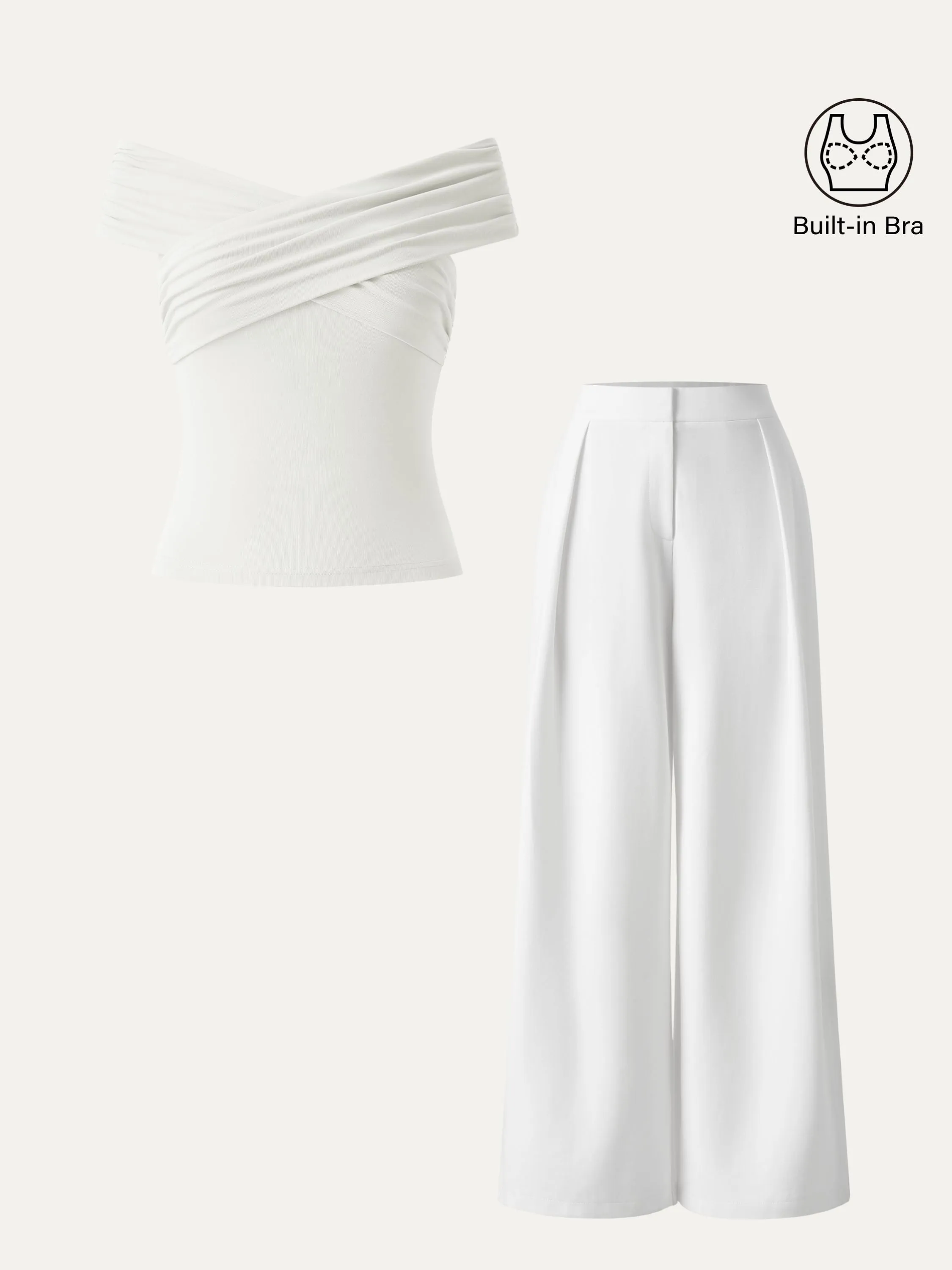 2Pcs Set Criss Cross Off Shoulder Brami & Mid Rise Pleated Trouser with Pockets sold by ogl move product image thumbnail 2