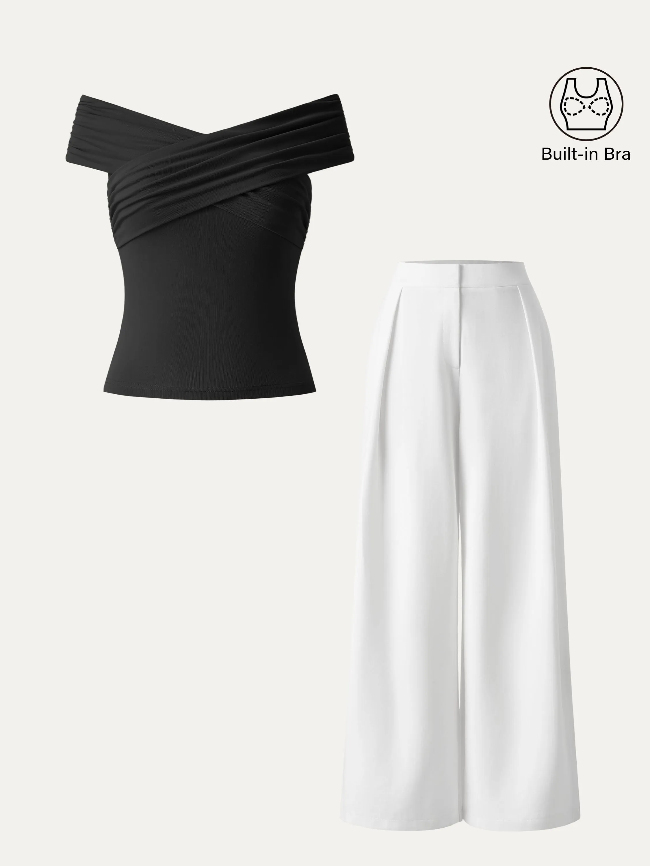 2Pcs Set Criss Cross Off Shoulder Brami & Mid Rise Pleated Trouser with Pockets sold by ogl move product image thumbnail 4