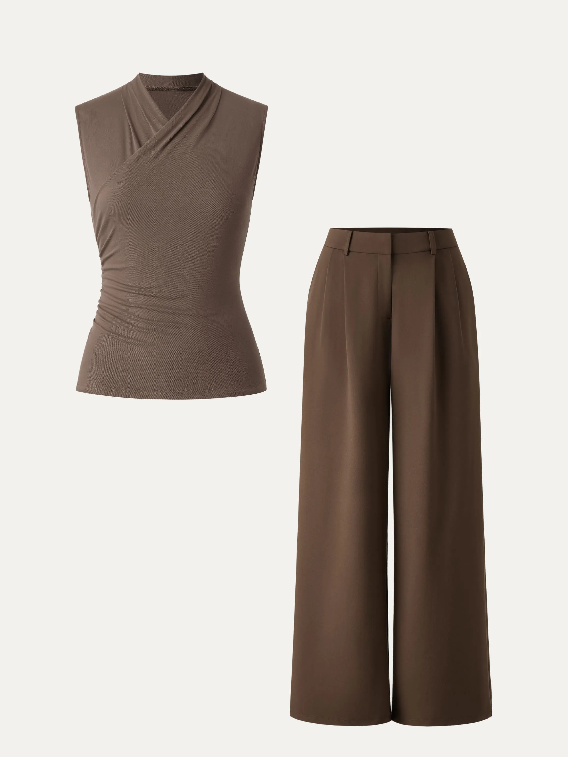2Pcs Set Surplice Tank & Wide Leg Pant with Pockets sold by ogl move product image thumbnail 2