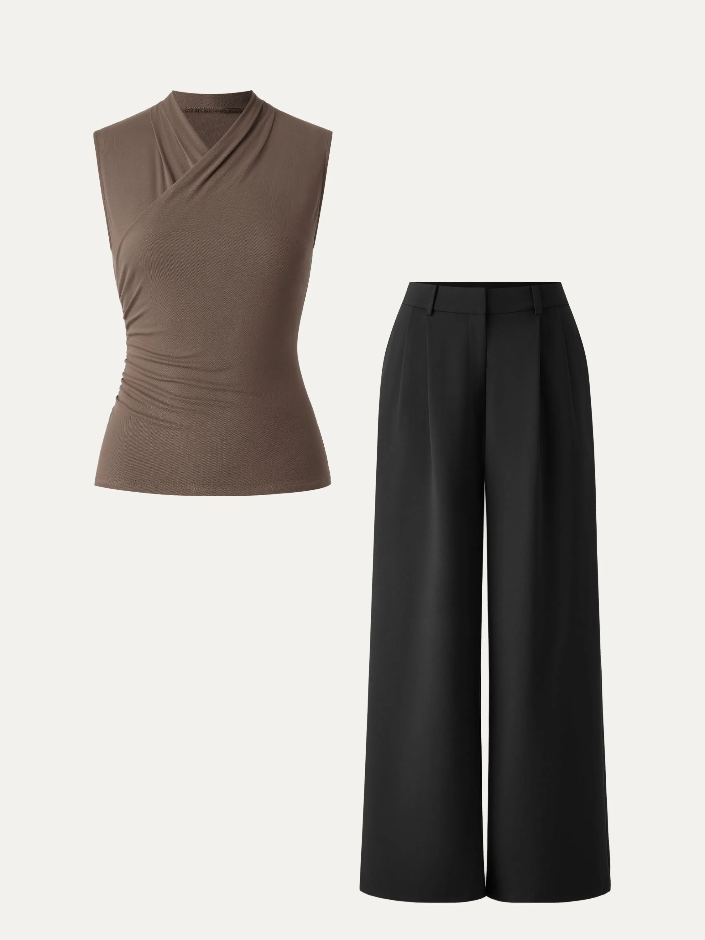 2Pcs Set Surplice Tank & Wide Leg Pant with Pockets sold by ogl move product image thumbnail 4