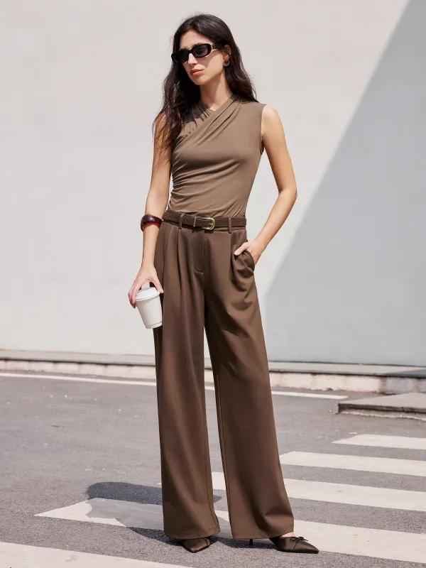2Pcs Set Surplice Tank & Wide Leg Pant with Pockets sold by ogl move