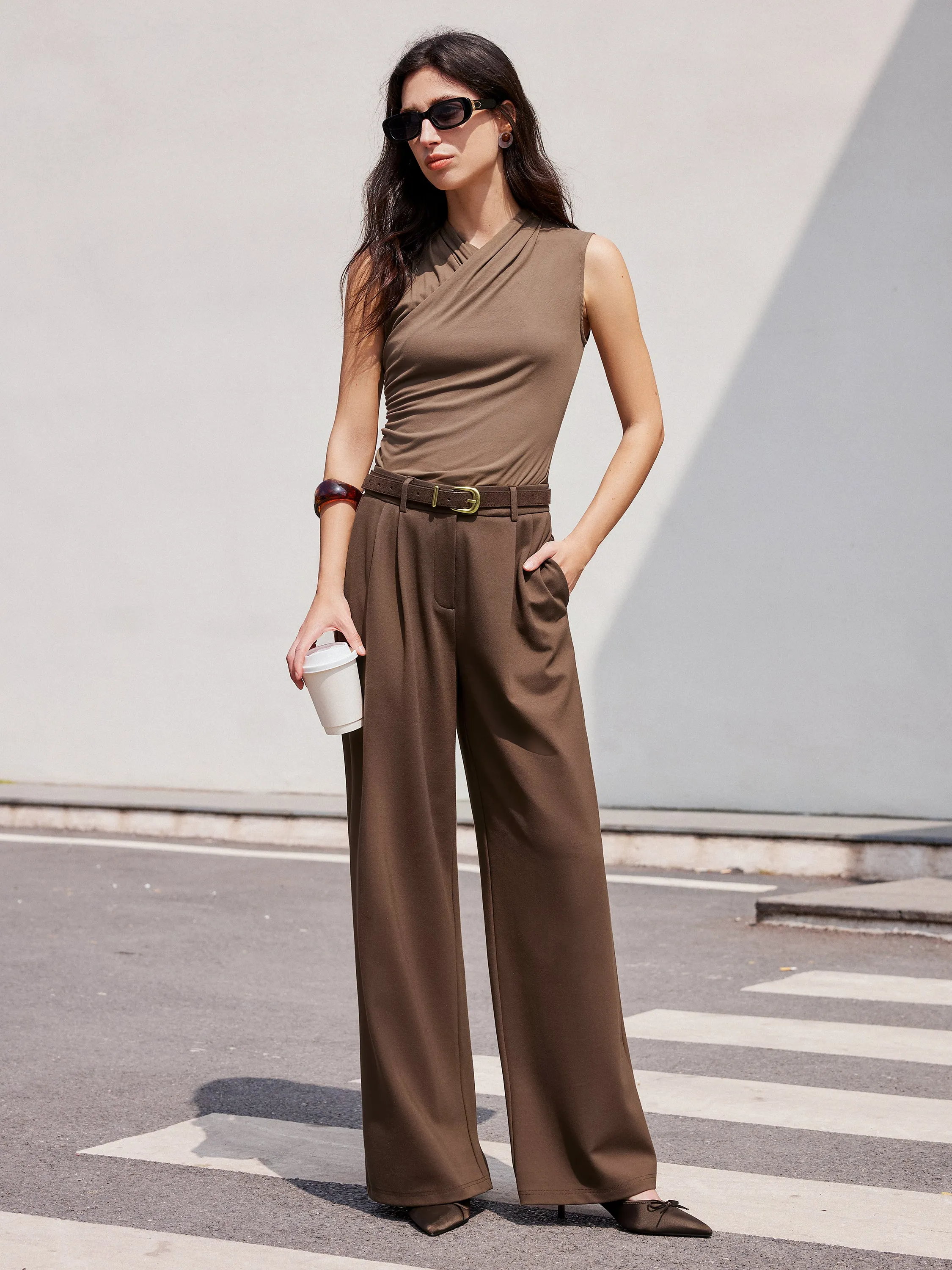 2Pcs Set Surplice Tank & Wide Leg Pant with Pockets sold by ogl move