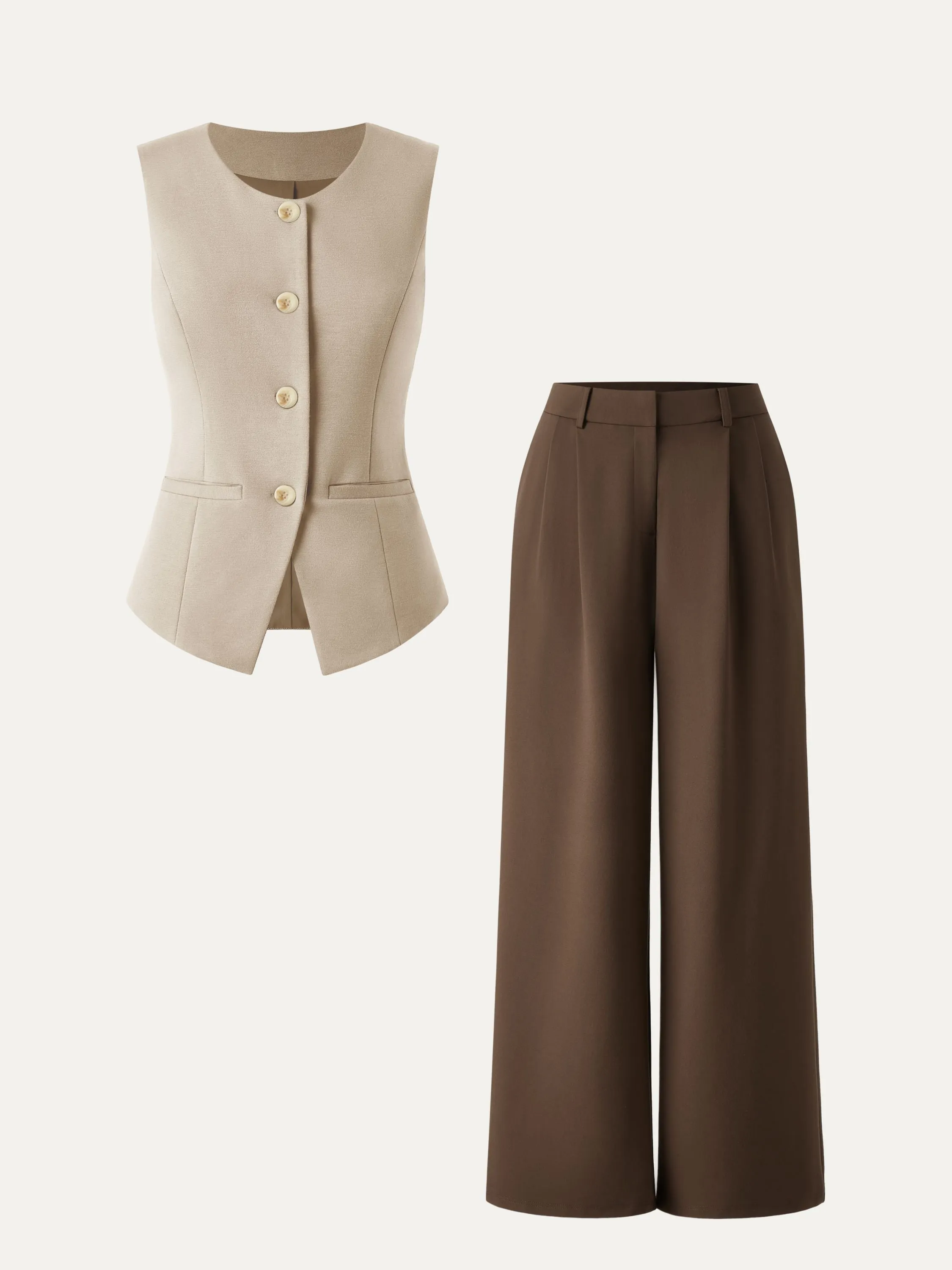2Pcs Set Waistcoat with Pockets & Wide Leg Pant with Pockets sold by ogl move product image thumbnail 4