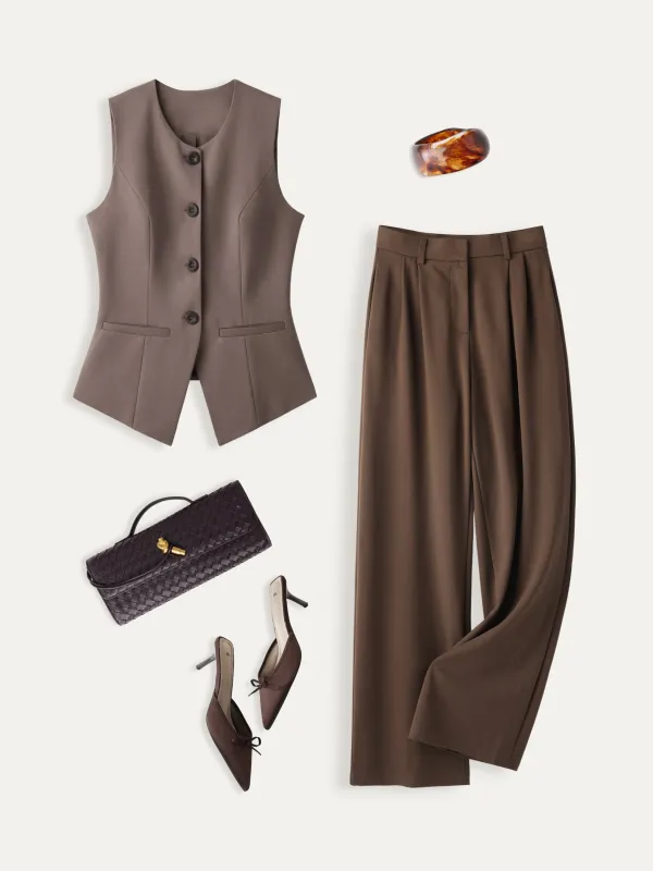 2Pcs Set Waistcoat with Pockets & Wide Leg Pant with Pockets sold by ogl move