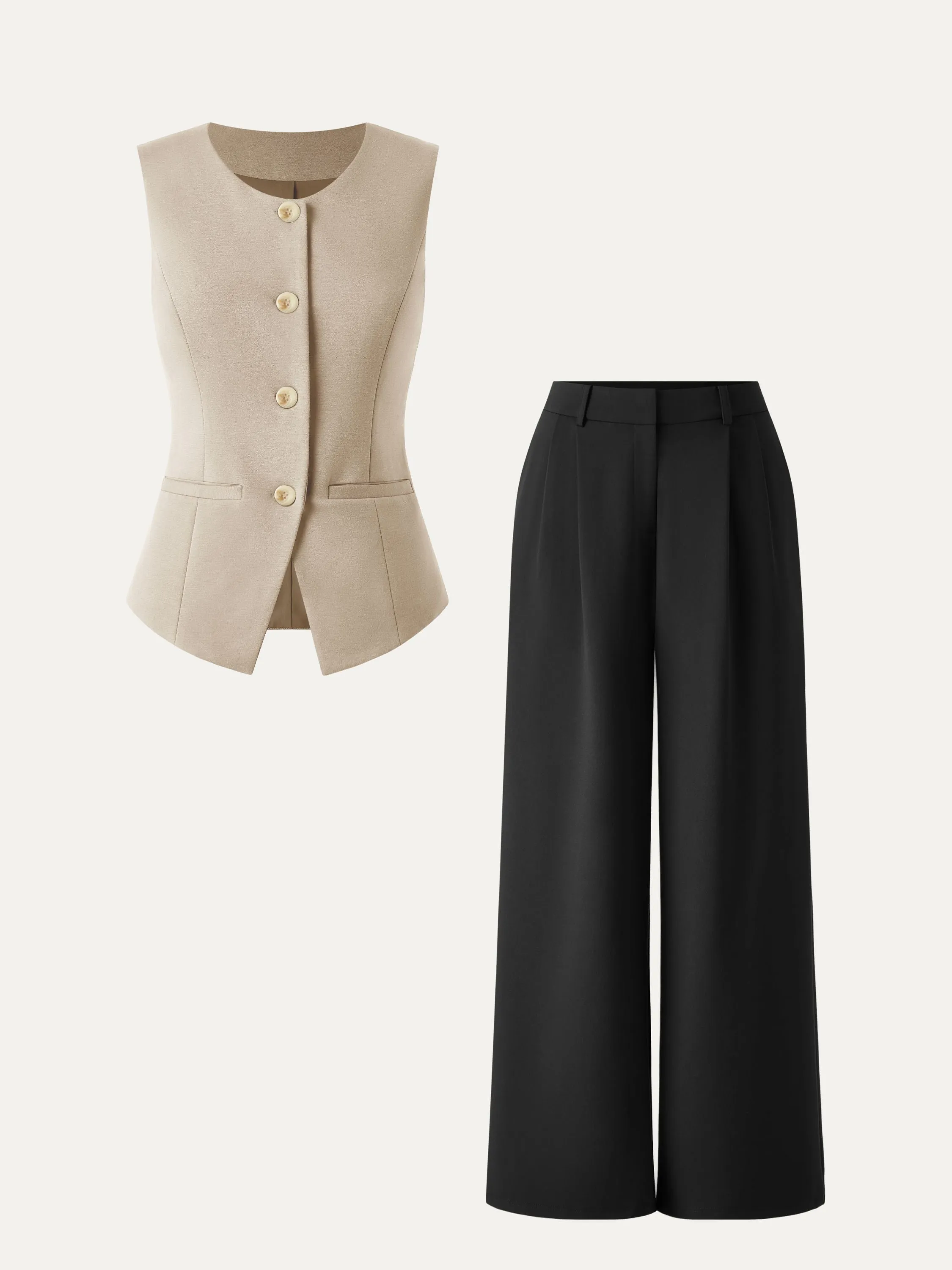 2Pcs Set Waistcoat with Pockets & Wide Leg Pant with Pockets sold by ogl move product image thumbnail 5