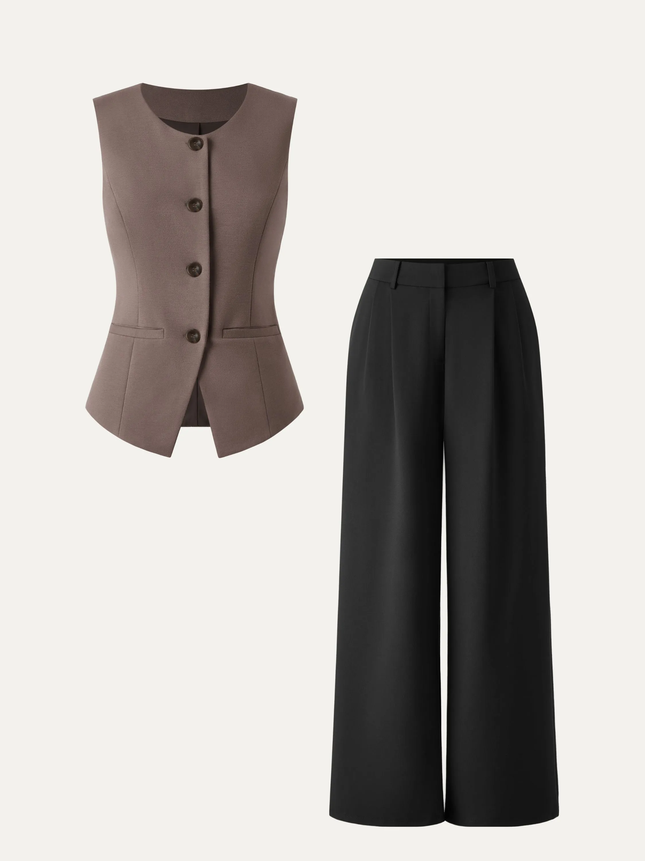2Pcs Set Waistcoat with Pockets & Wide Leg Pant with Pockets sold by ogl move product image thumbnail 2