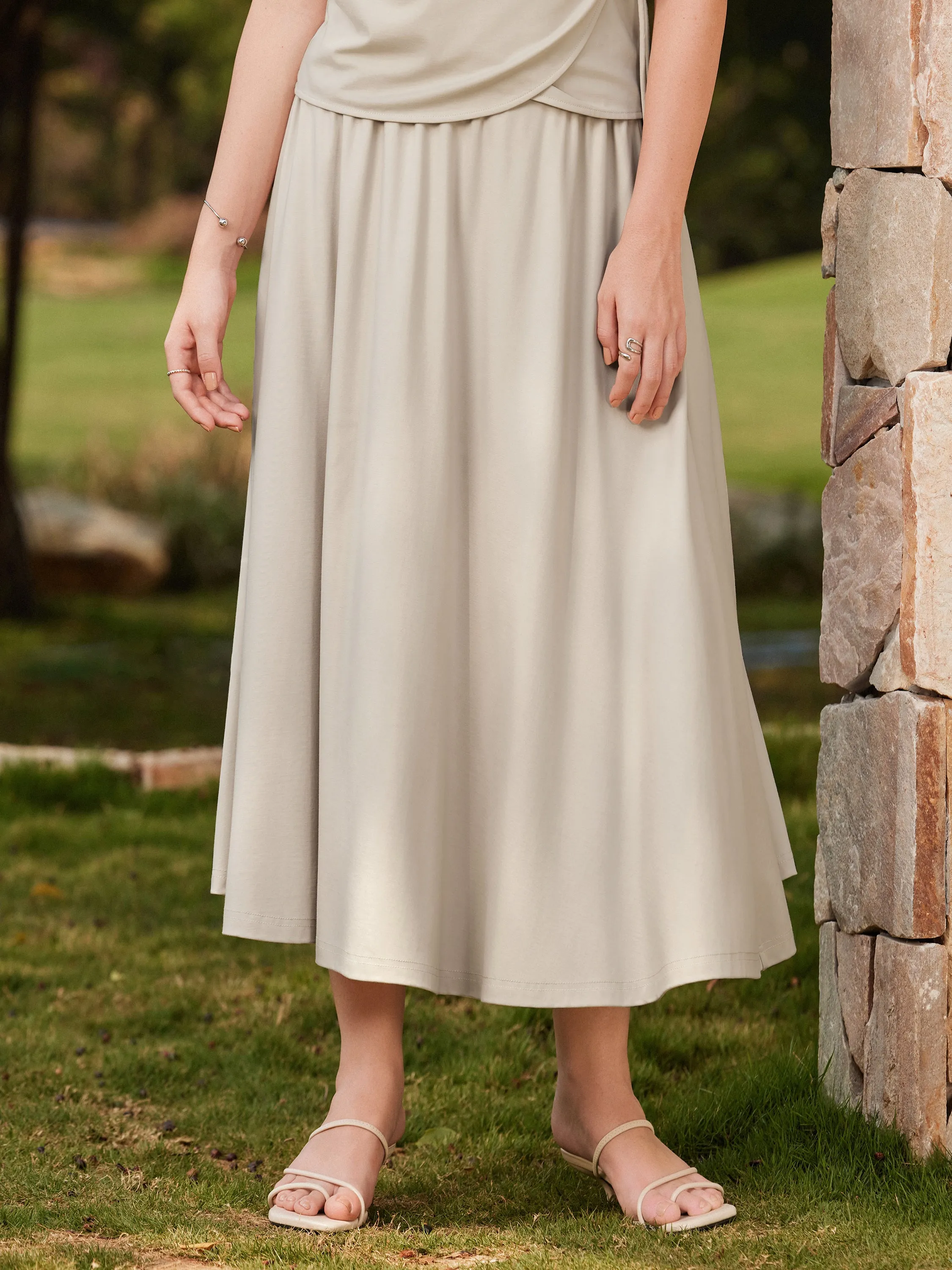 Breezy Mid Rise Umbrella Midi Skirt with Pockets sold by ogl move product image thumbnail 5