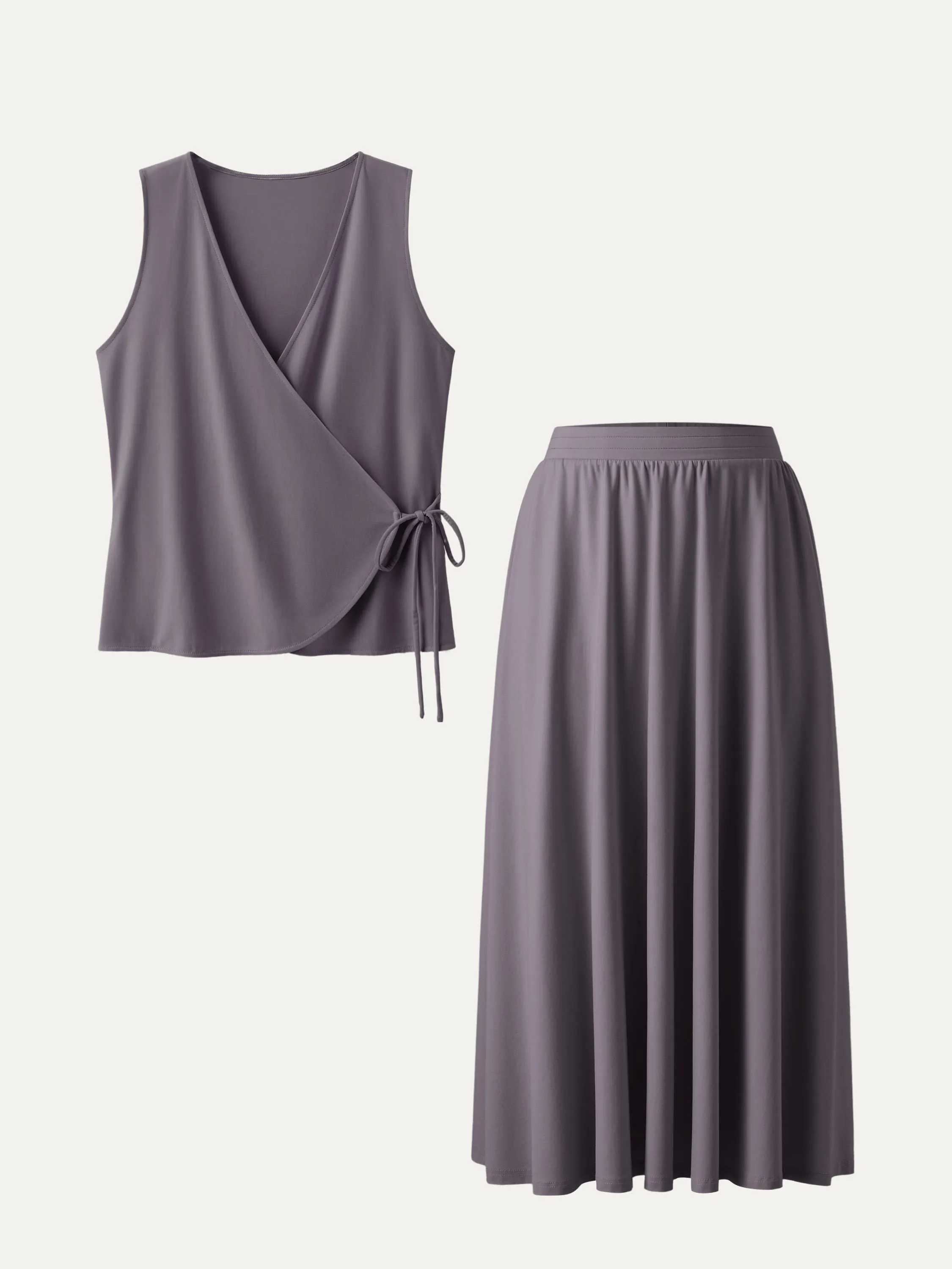 2Pcs Set Adjustable Tie Wrap Vest & Mid Rise Umbrella Midi Skirt with Pockets sold by ogl move product image thumbnail 5