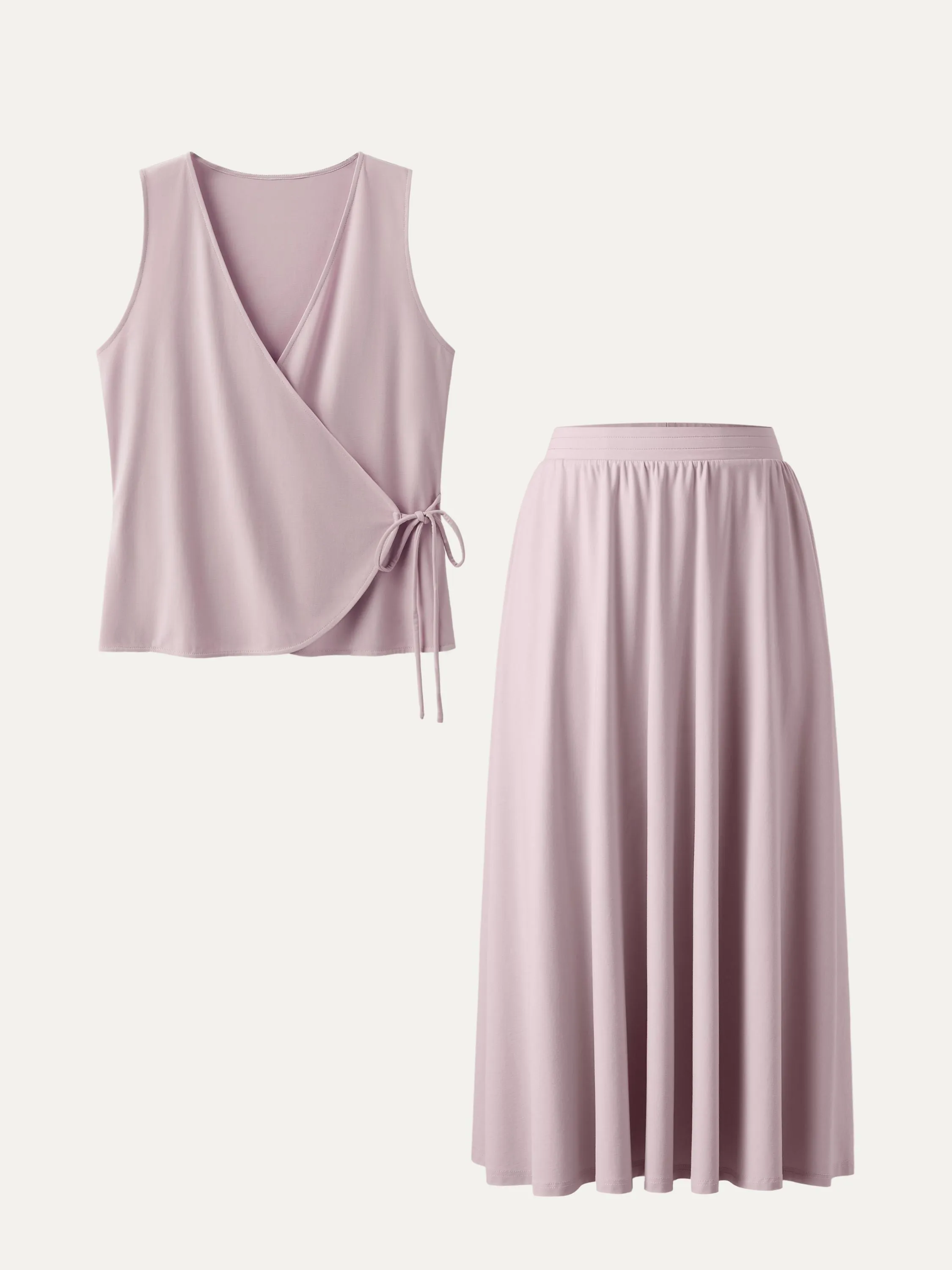 2Pcs Set Adjustable Tie Wrap Vest & Mid Rise Umbrella Midi Skirt with Pockets sold by ogl move product image thumbnail 4