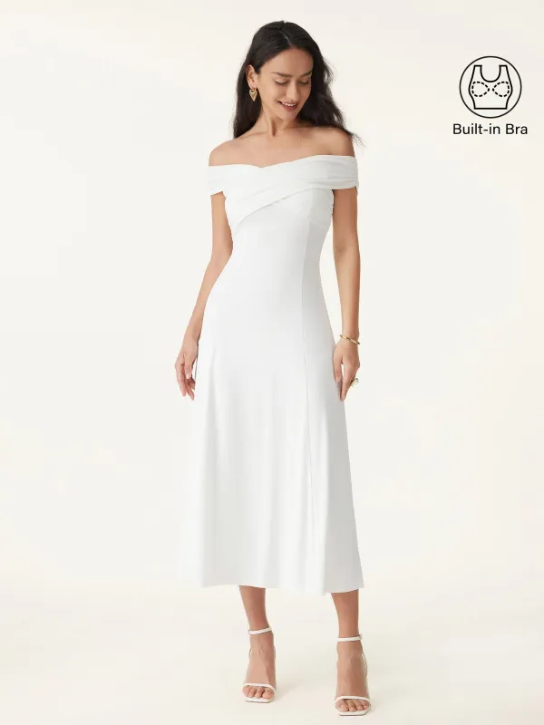 Flowy Criss Cross Off-shoulder Midi Brami Dress sold by OGLmove