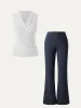 2Pcs Set Collared Surplice Tank & Mid Rise Pull-on Flared Pant sold by ogl move