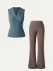 2Pcs Set Collared Surplice Tank & Mid Rise Pull-on Flared Pant sold by ogl move