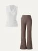 2Pcs Set Collared Surplice Tank & Mid Rise Pull-on Flared Pant sold by ogl move