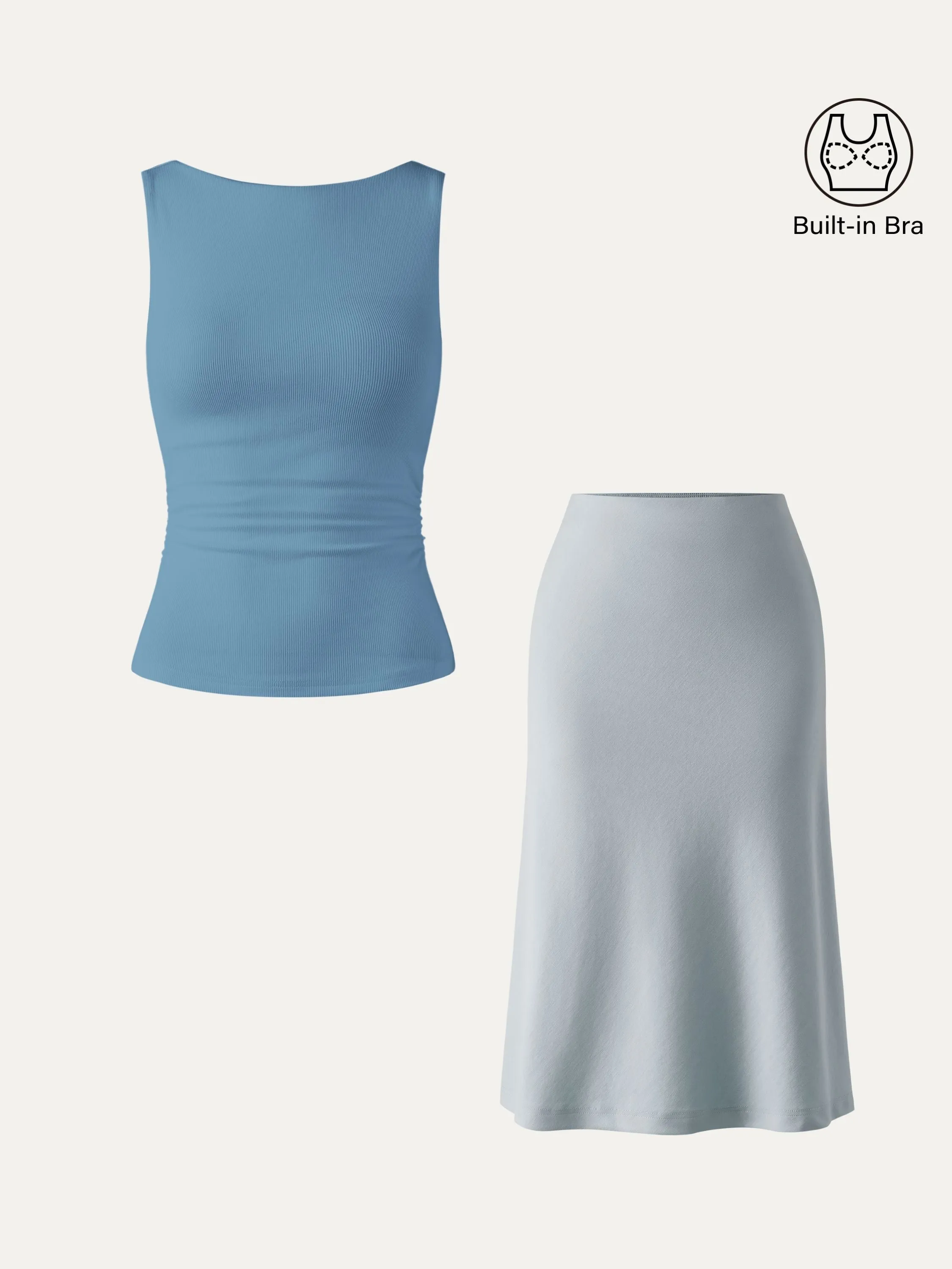 2Pcs Set Open Back Brami Tank & A-line Midi Skirt with Pockets sold by ogl move product image thumbnail 4