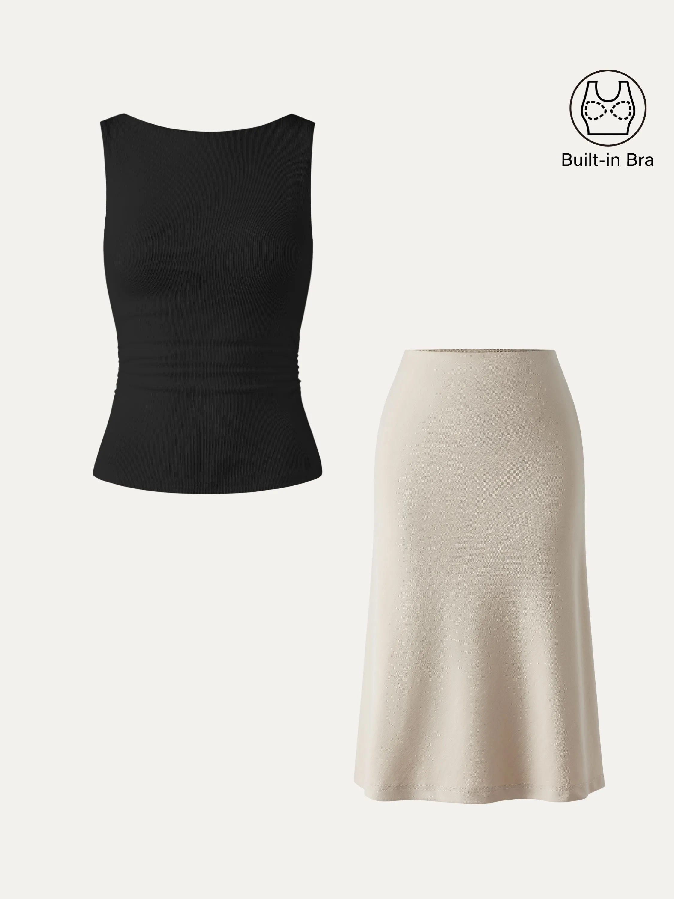 2Pcs Set Open Back Brami Tank & A-line Midi Skirt with Pockets sold by ogl move product image thumbnail 5