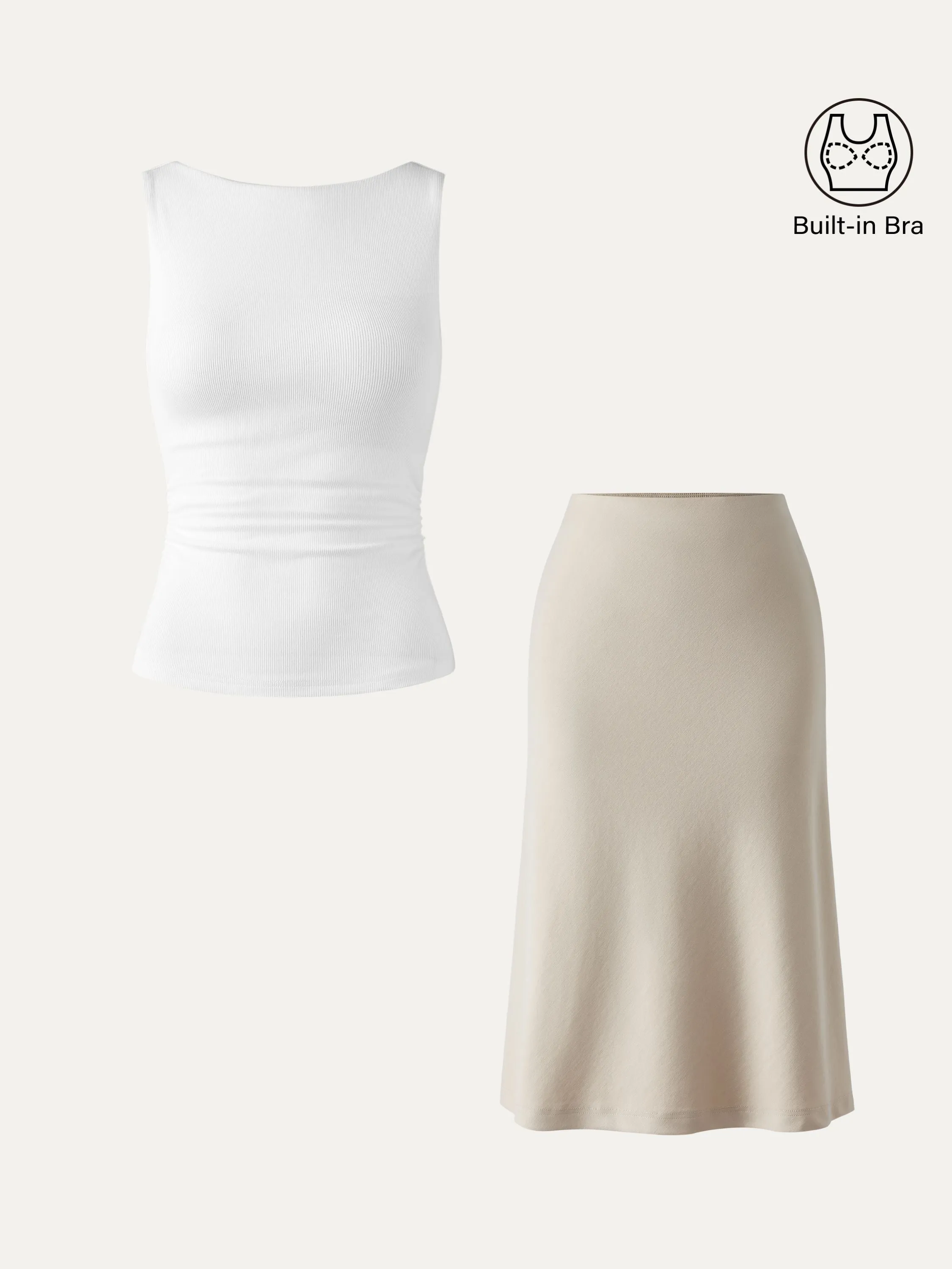 2Pcs Set Open Back Brami Tank & A-line Midi Skirt with Pockets sold by ogl move