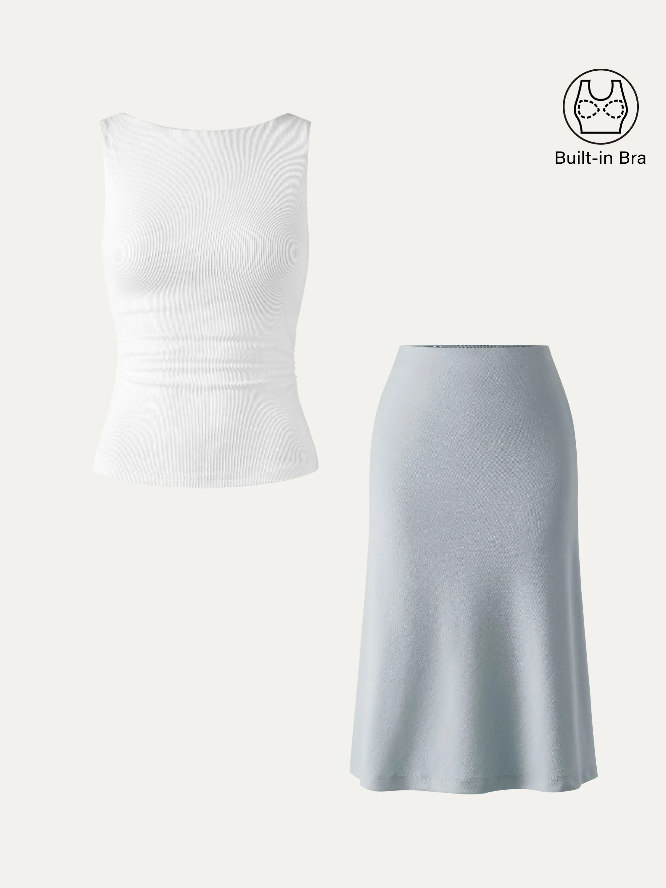 2Pcs Set Open Back Brami Tank & A-line Midi Skirt with Pockets sold by ogl move product image thumbnail 2