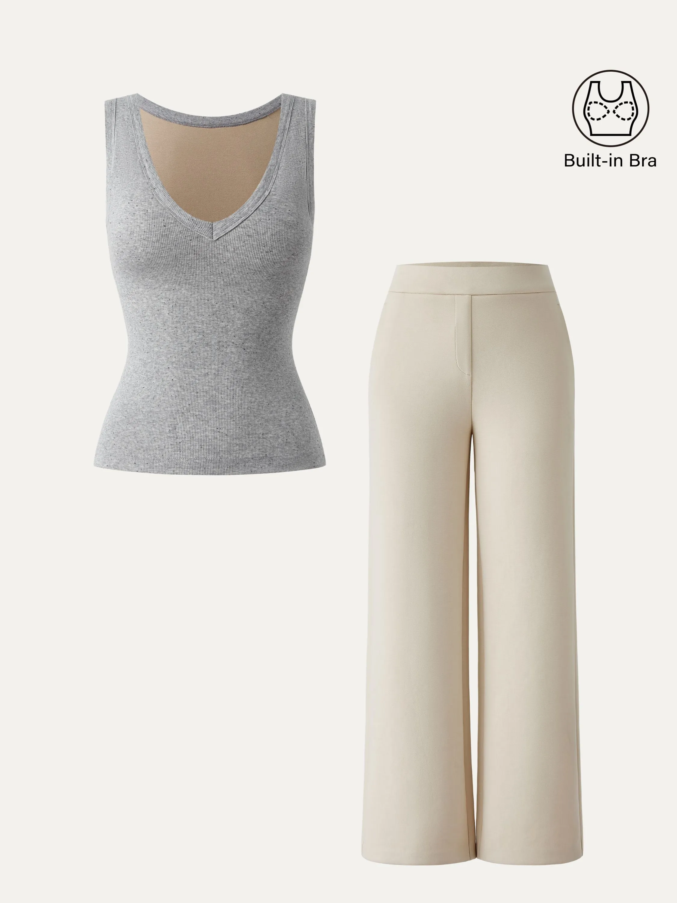2Pcs Set V-neck Cotton Brami Tank & Mid Rise Straight Pant with Pockets sold by ogl move product image thumbnail 3