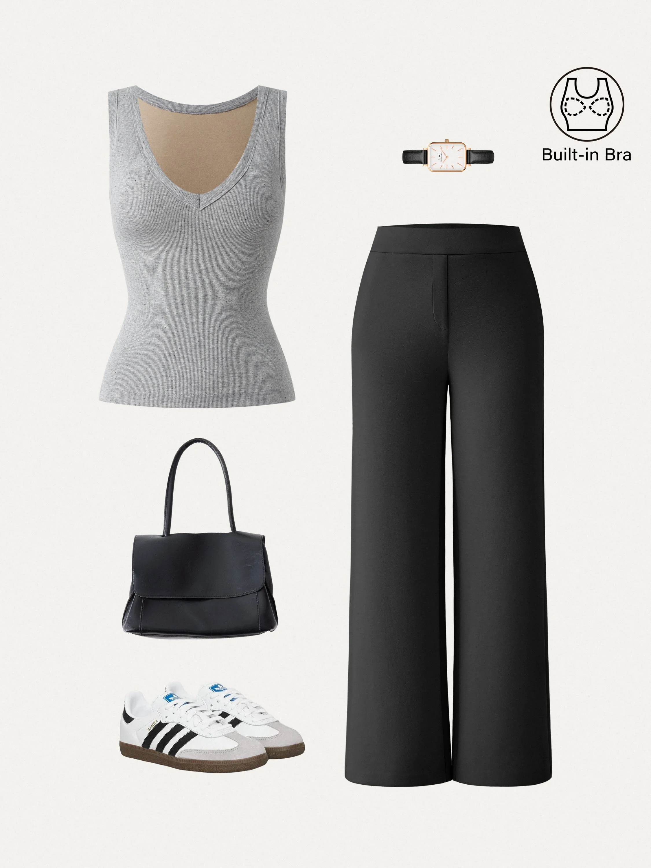 2Pcs Set V-neck Cotton Brami Tank & Mid Rise Straight Pant with Pockets sold by ogl move