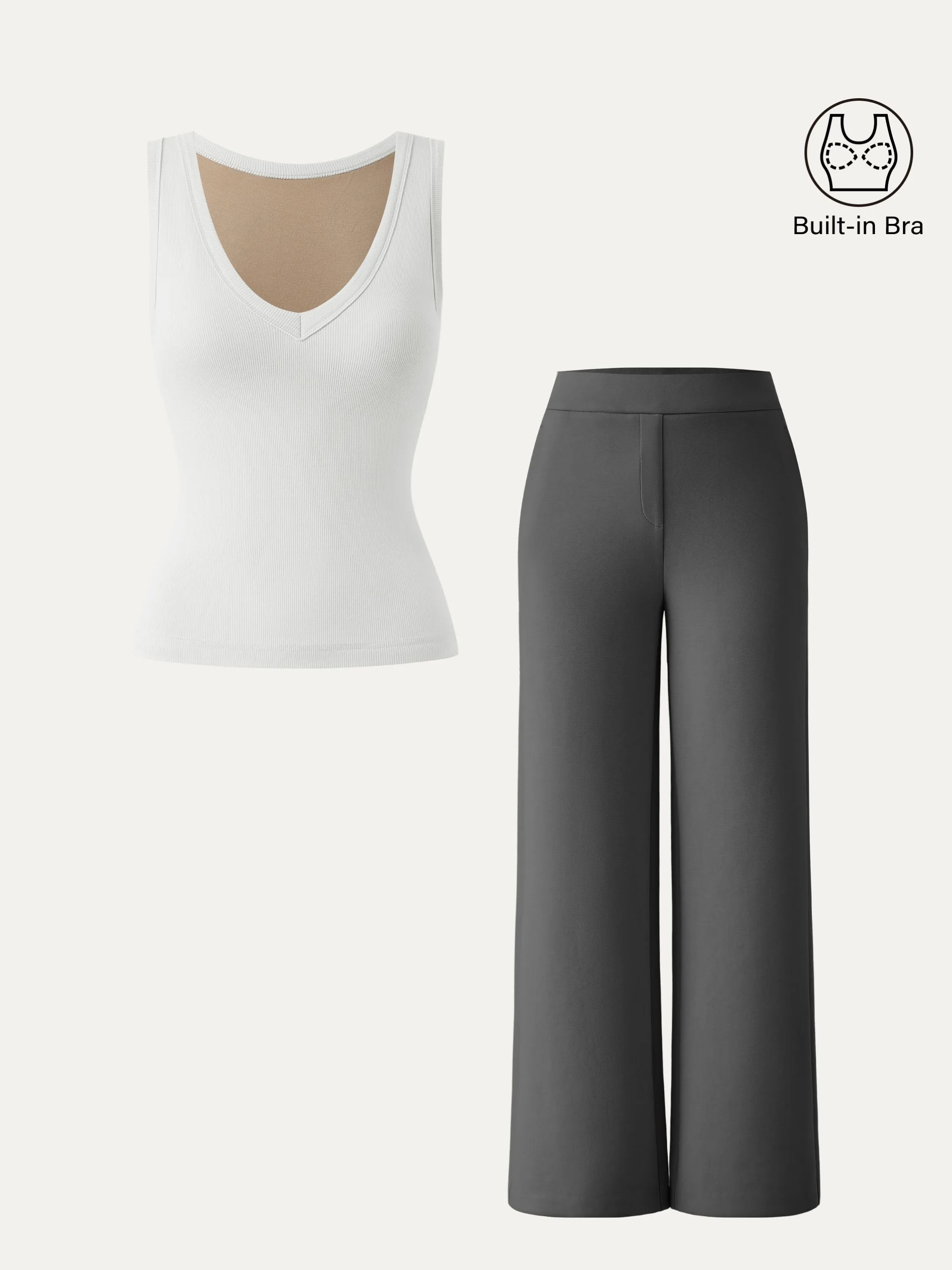 2Pcs Set V-neck Cotton Brami Tank & Mid Rise Straight Pant with Pockets sold by ogl move product image thumbnail 5