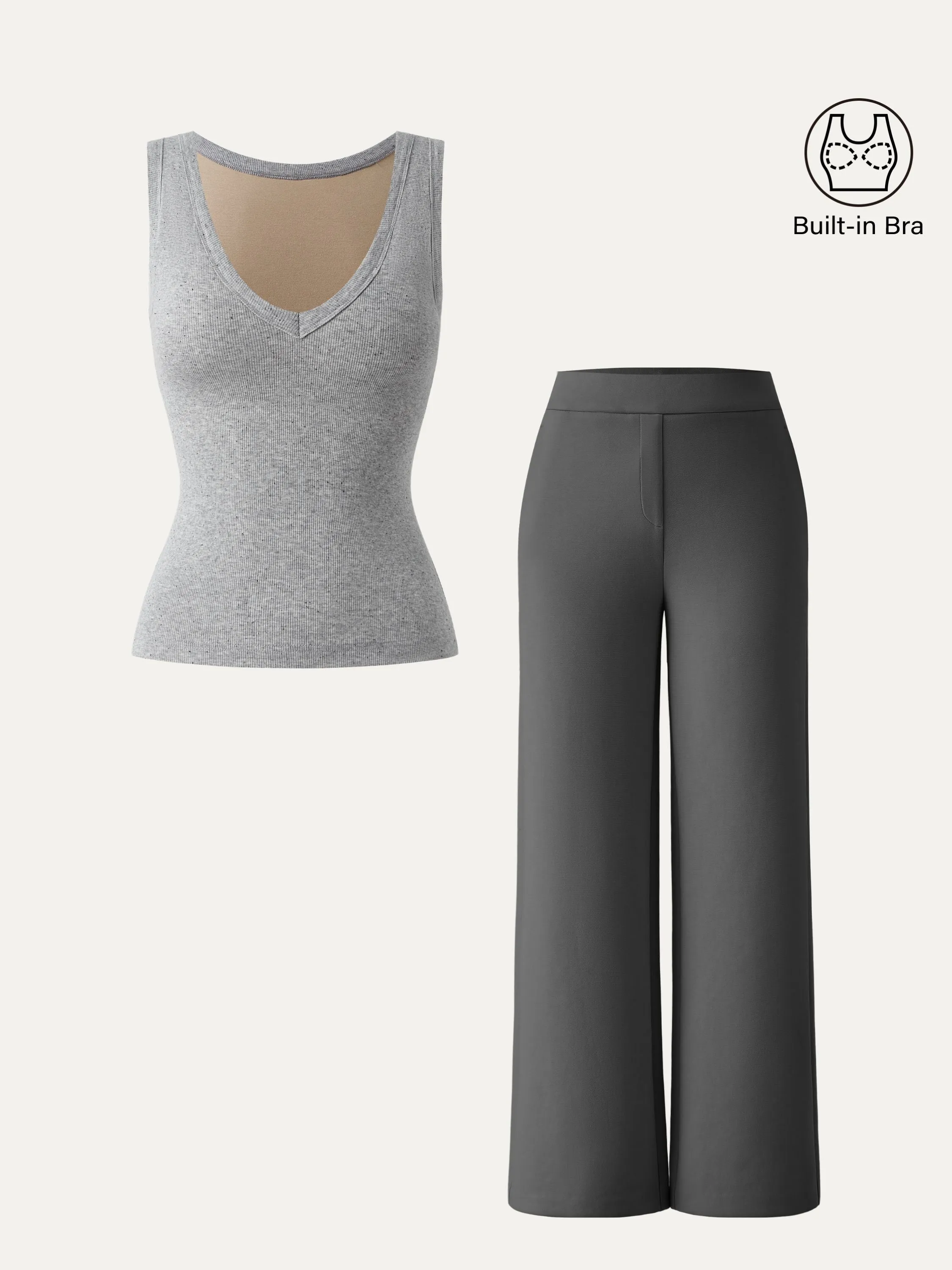 2Pcs Set V-neck Cotton Brami Tank & Mid Rise Straight Pant with Pockets sold by ogl move product image thumbnail 2