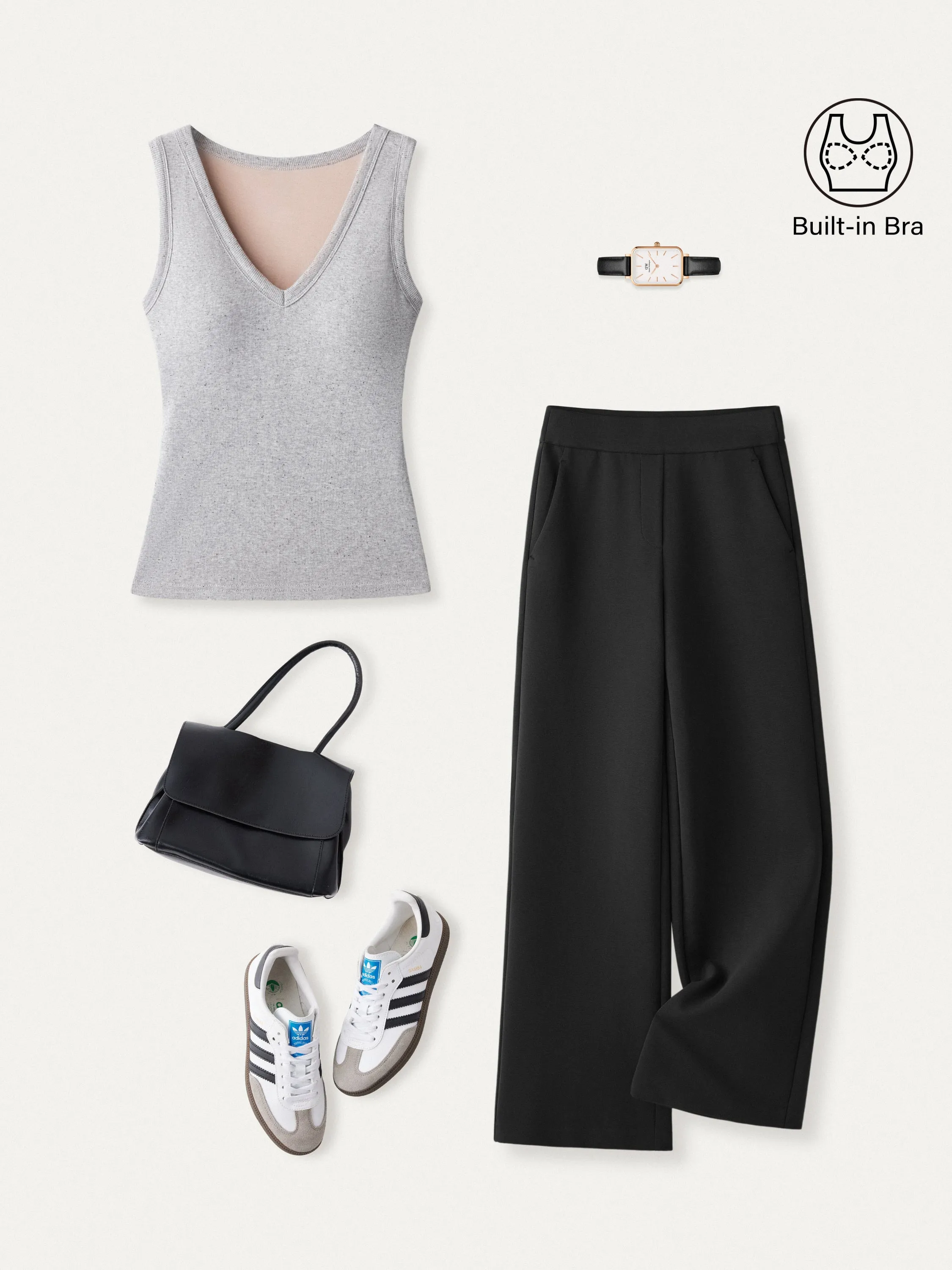 2Pcs Set V-neck Cotton Brami Tank & Mid Rise Straight Pant with Pockets sold by ogl move