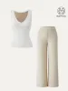 2Pcs Set V-neck Cotton Brami Tank & Mid Rise Straight Pant with Pockets sold by ogl move