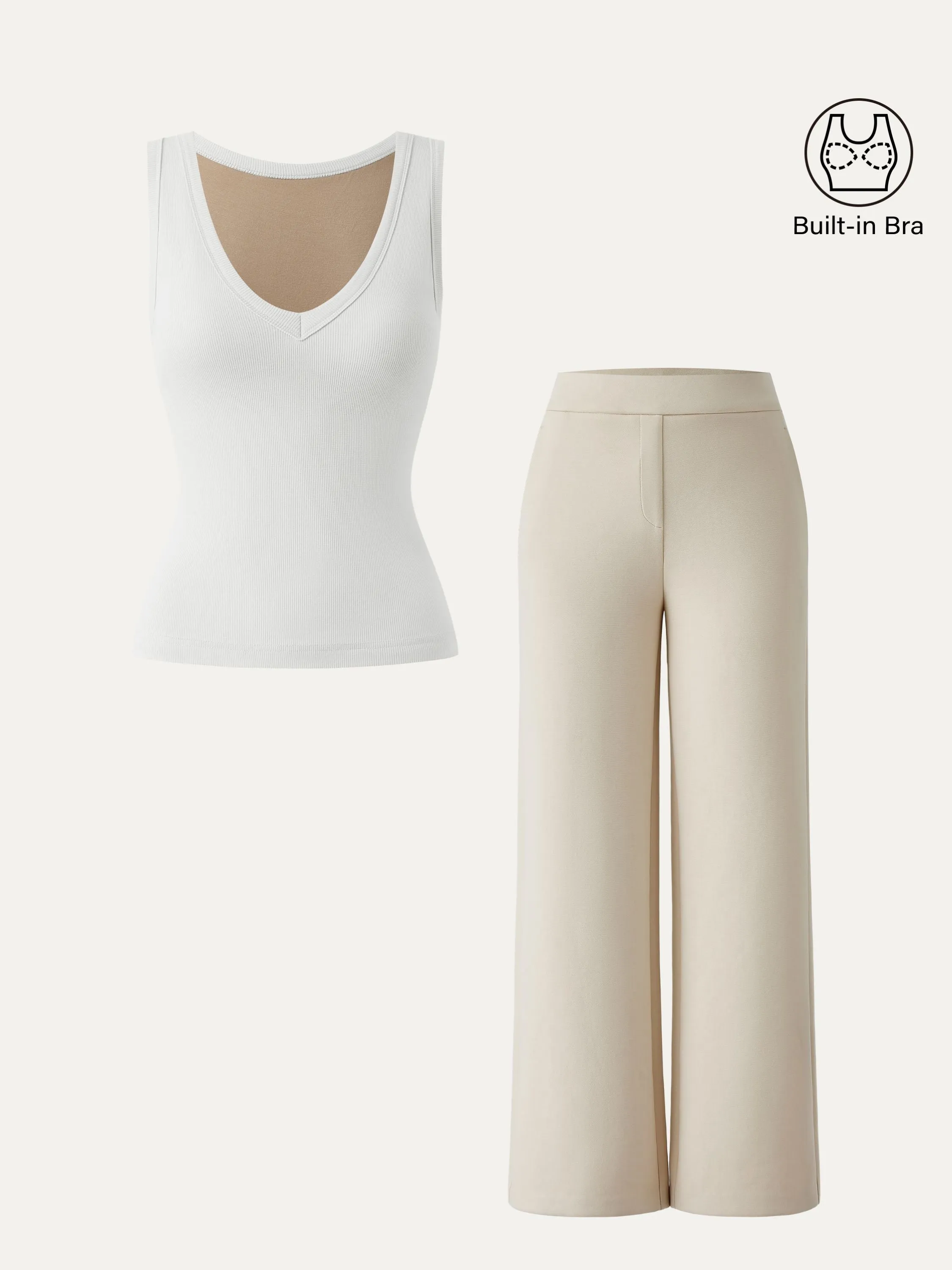 2Pcs Set V-neck Cotton Brami Tank & Mid Rise Straight Pant with Pockets sold by ogl move product image thumbnail 4