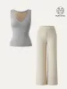 2Pcs Set V-neck Cotton Brami Tank & Mid Rise Straight Pant with Pockets sold by ogl move