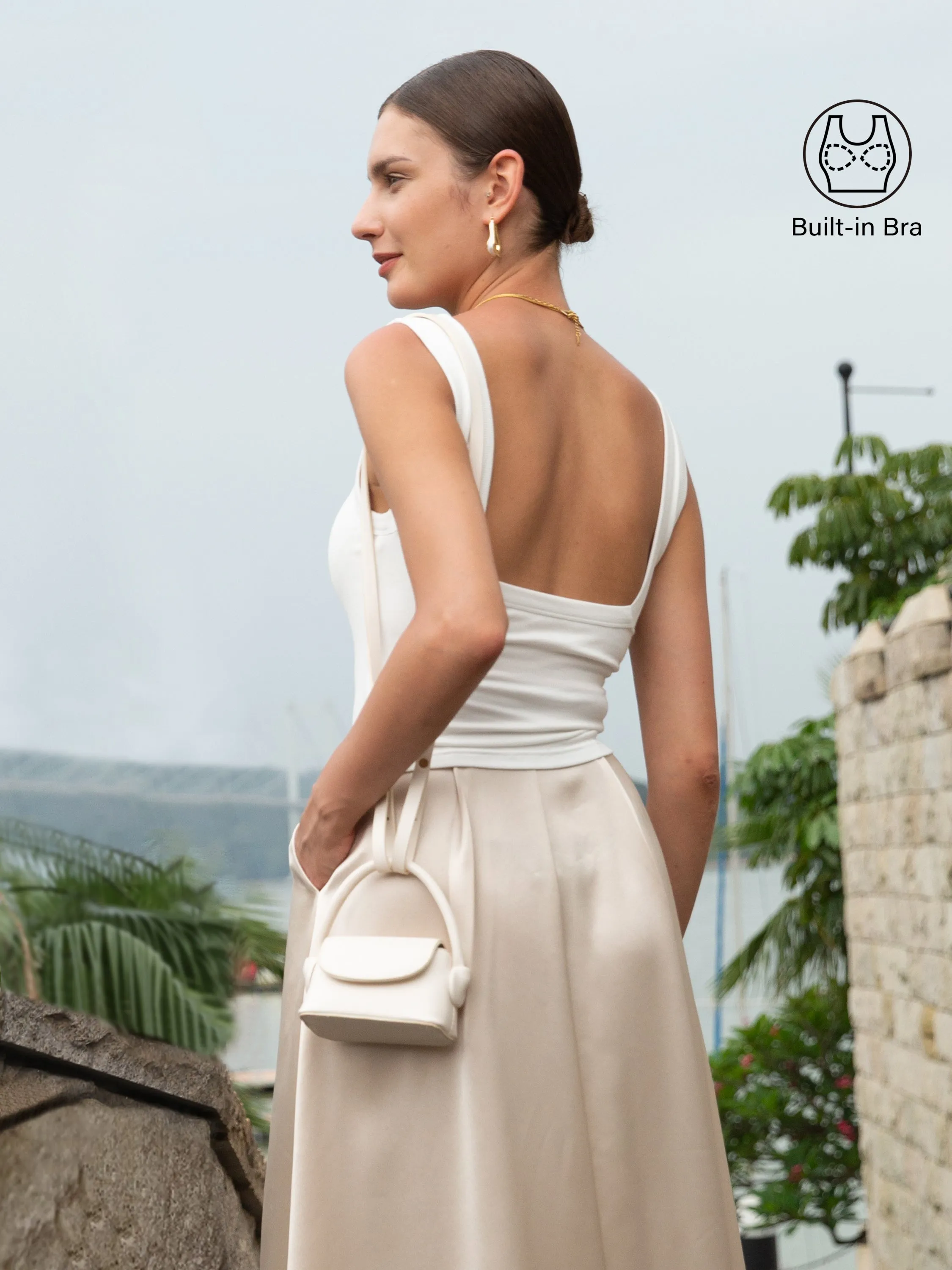 2Pcs Set Cropped Slinky Square Open-Back Brami Tank Top sold by OGLmove product image thumbnail 3