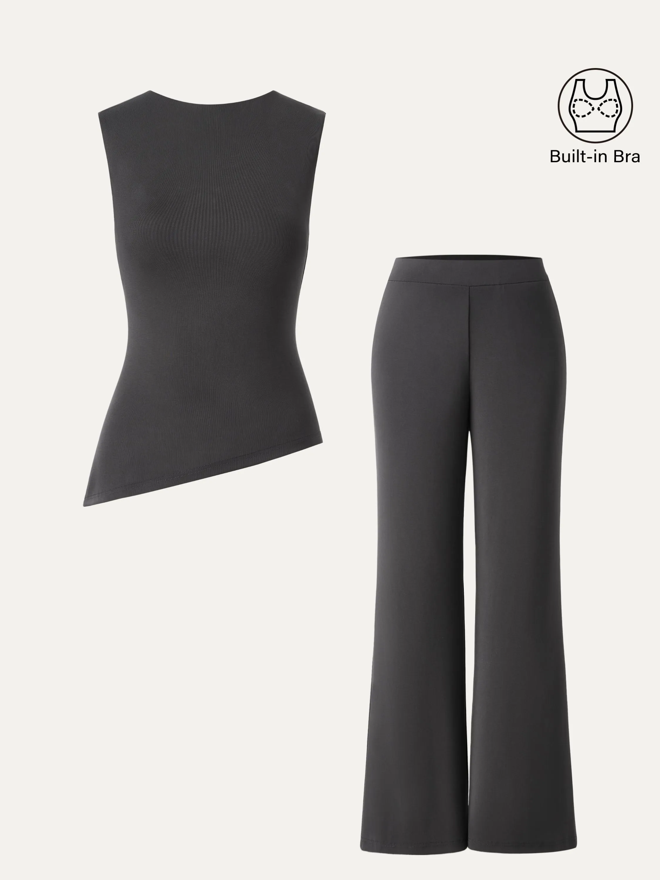 2Pcs Set Asymmetrical Hem Tank & Wide Leg Pull-on Pant with Pockets sold by ogl move product image thumbnail 2
