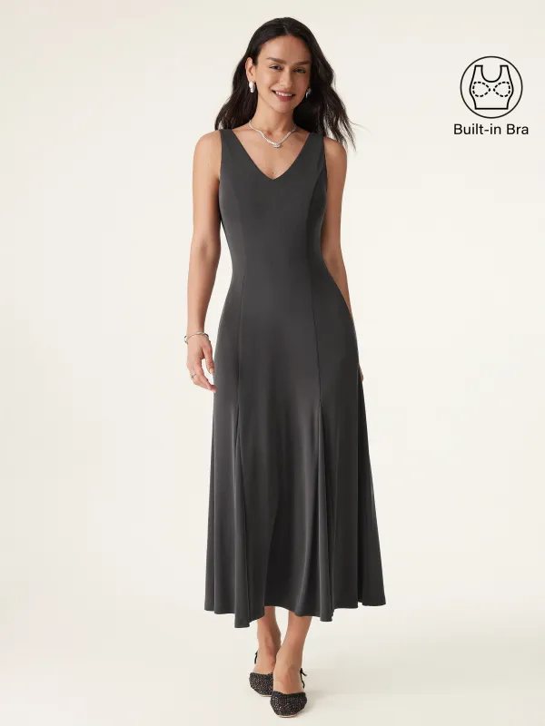V-neck Fit-and-flare Midi Brami Dress with Pockets sold by ogl move