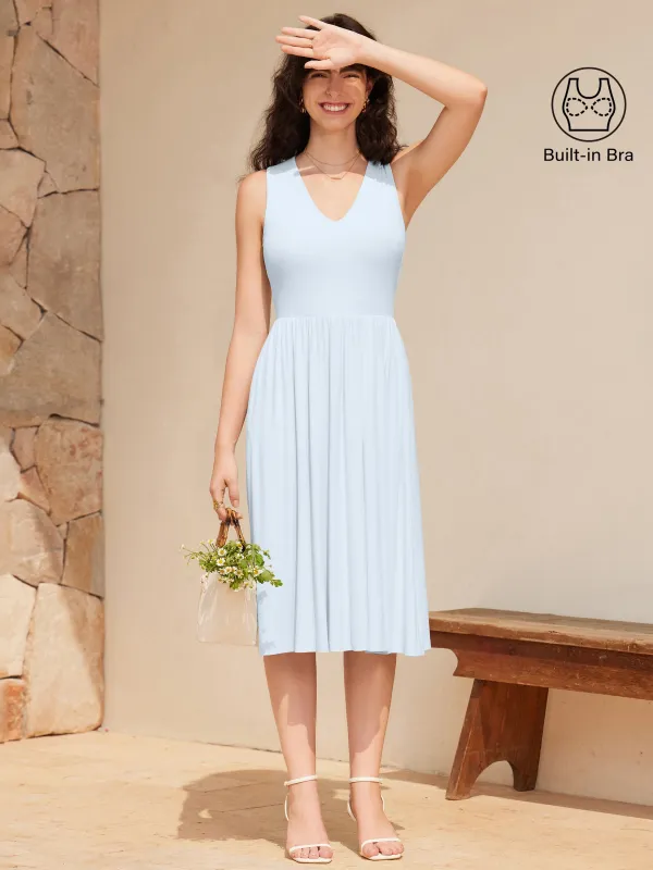 V-neck Fit-and-flare Midi Brami Dress with Pockets sold by ogl move