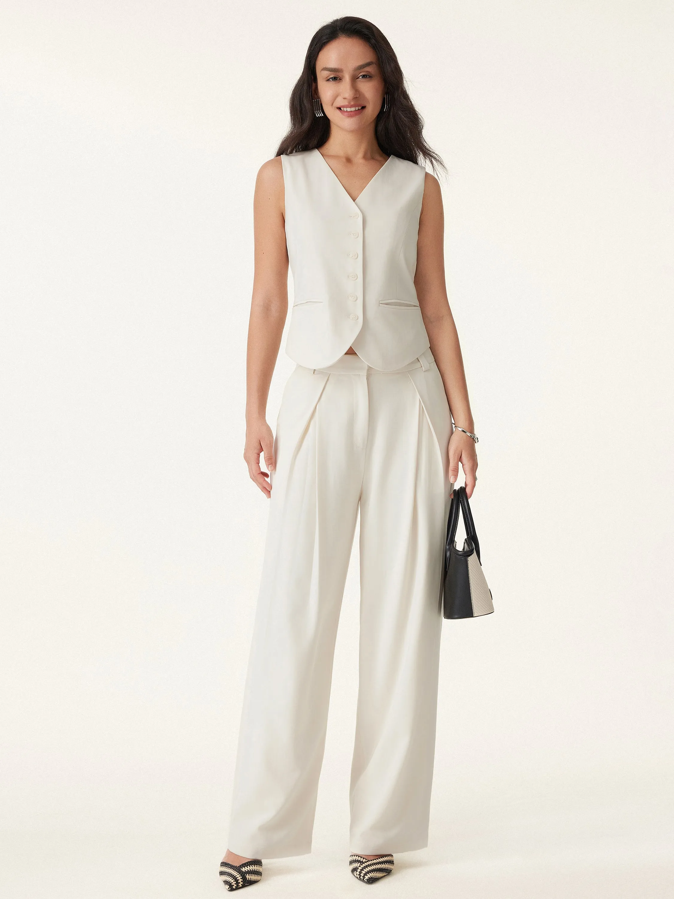 2Pcs Set Tencel-Linen Waistcoat & Mid Rise Tucked Wide Leg Trouser sold by ogl move product image thumbnail 4