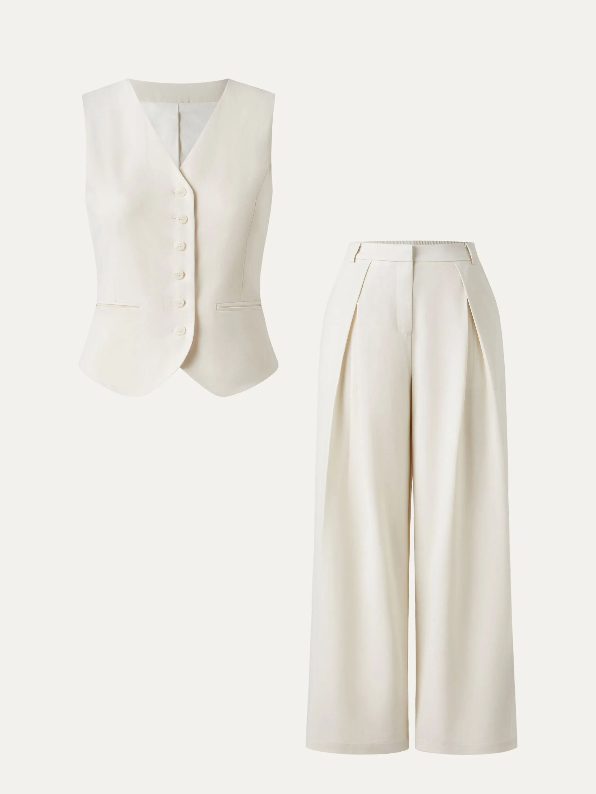 2Pcs Set Tencel-Linen Waistcoat & Mid Rise Tucked Wide Leg Trouser sold by ogl move product image thumbnail 2