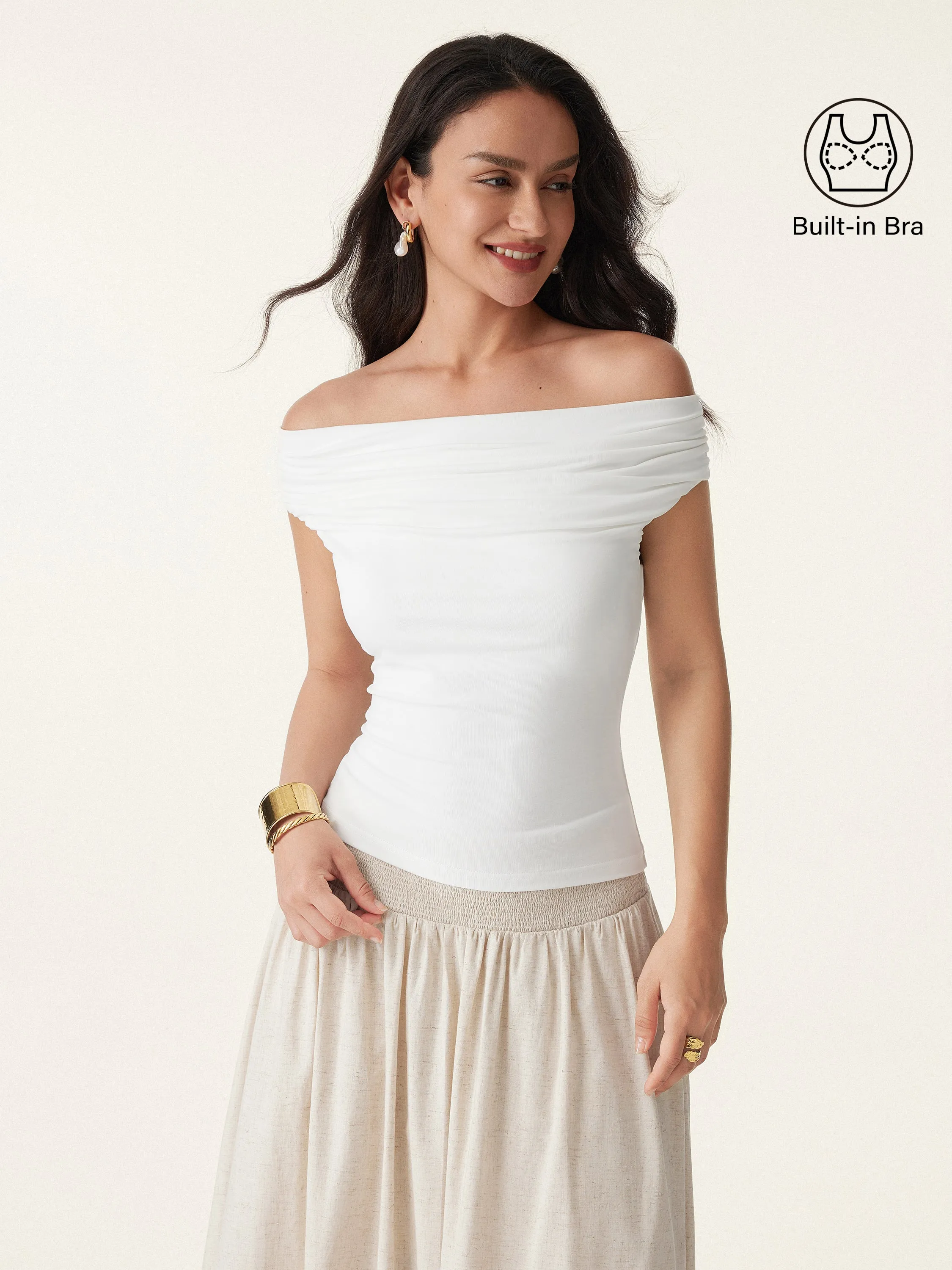 Ruched Off-shoulder New Airy Brami Top sold by ogl move
