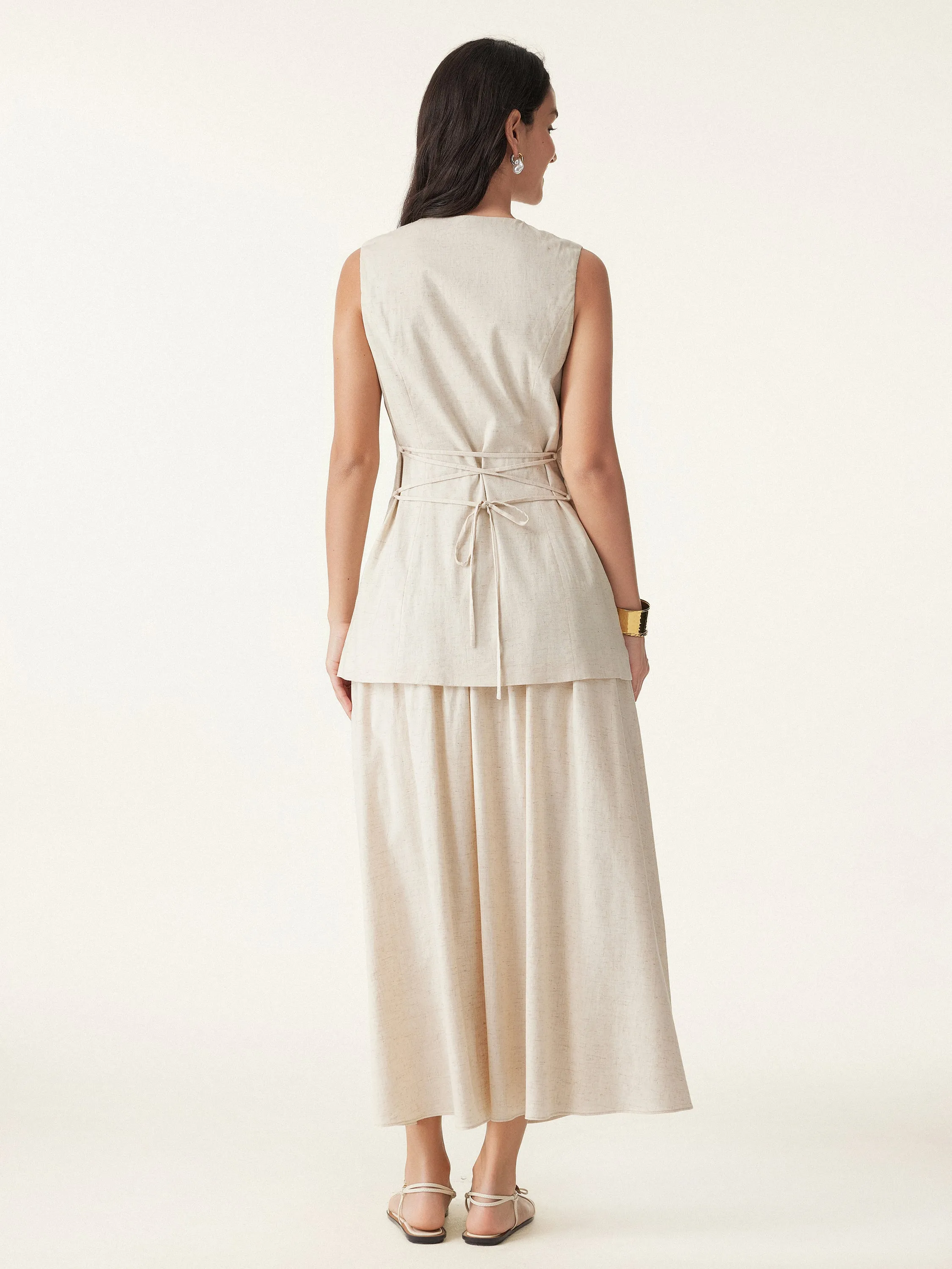 2Pcs Set Crewneck Long Waistcoat & Smocked Waist Skirt with Pockets sold by ogl move product image thumbnail 5