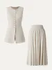 2Pcs Set Crewneck Long Waistcoat & Smocked Waist Skirt with Pockets sold by ogl move