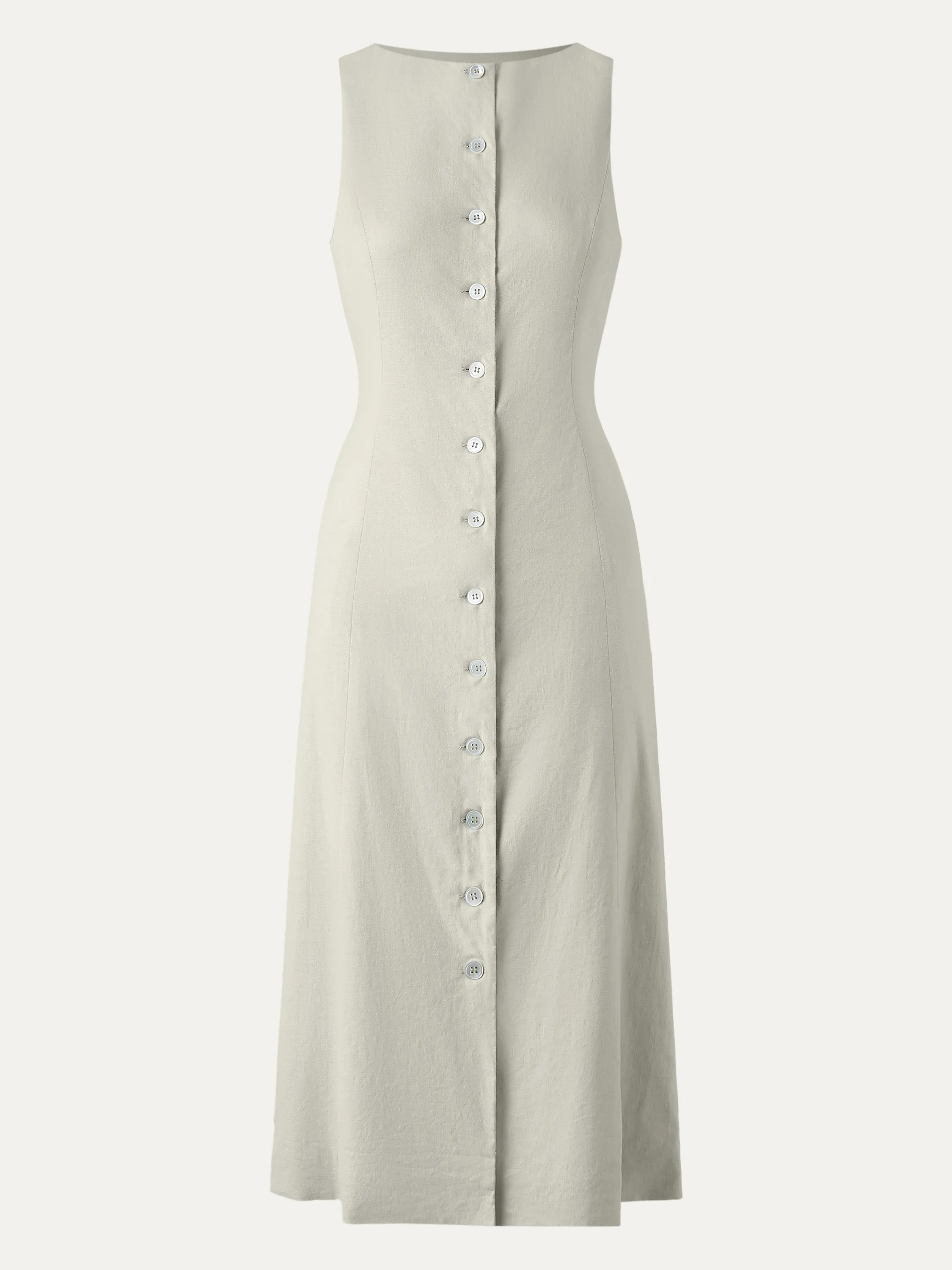 European Linen Waist-cinch Boatneck Button-up Midi Dress with Pockets sold by ogl move product image thumbnail 3